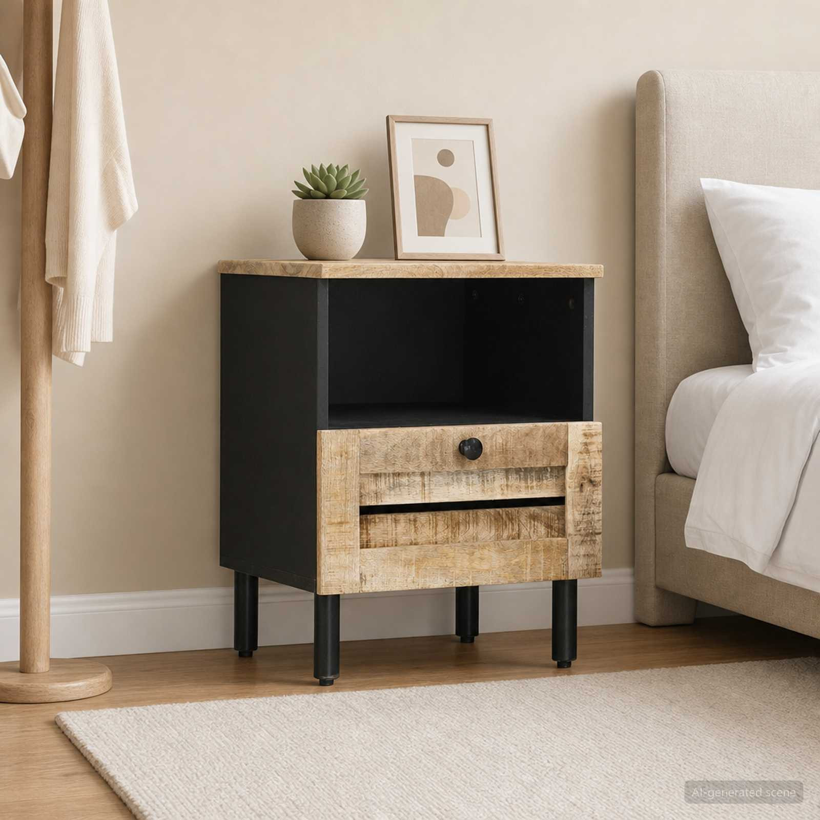 vidaXL Nachttisch Natur 40 x 33 x 46 cm Massivholz Mango