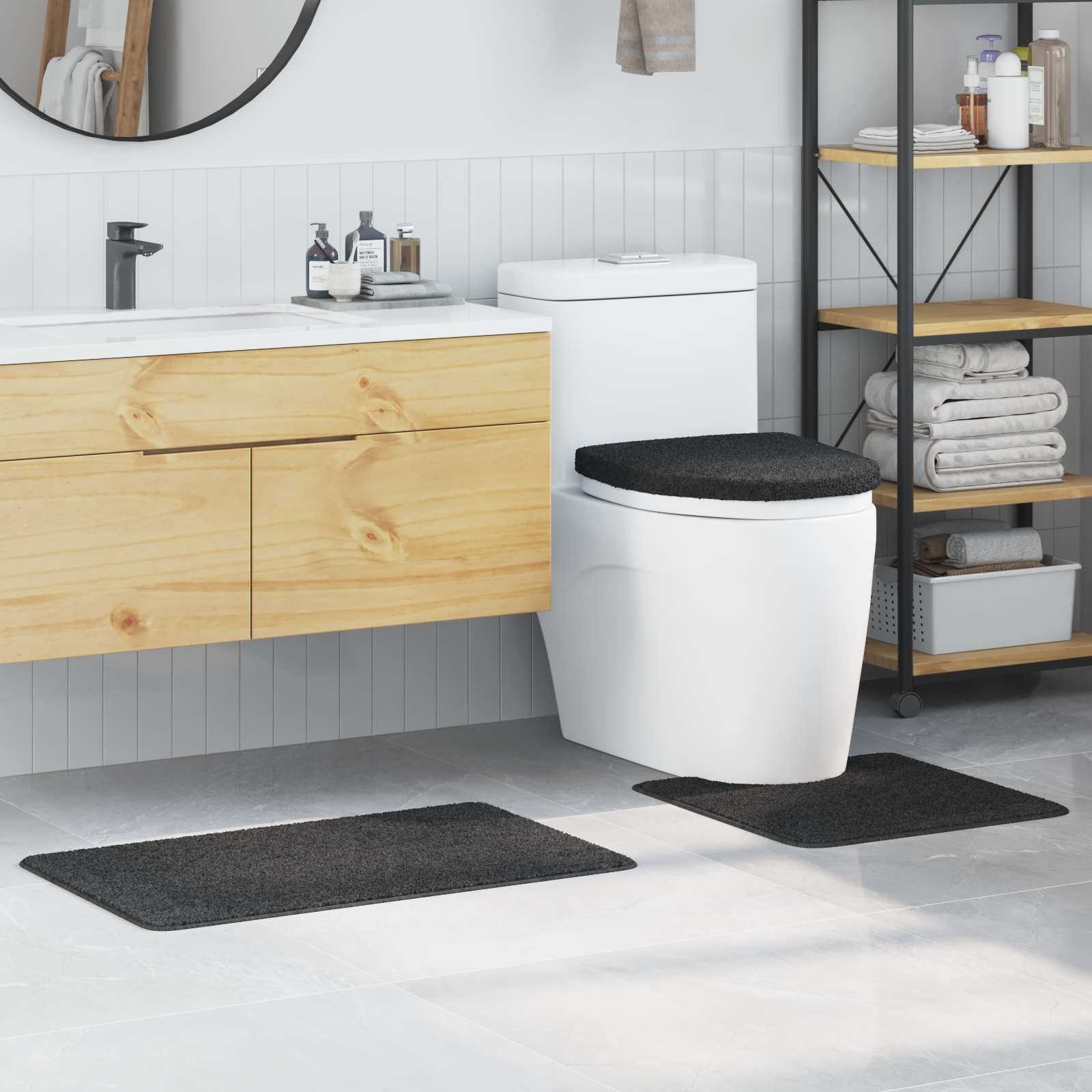 vidaXL Anti-Rutsch Badematten-Set 3 pcs Dunkelgrau PP