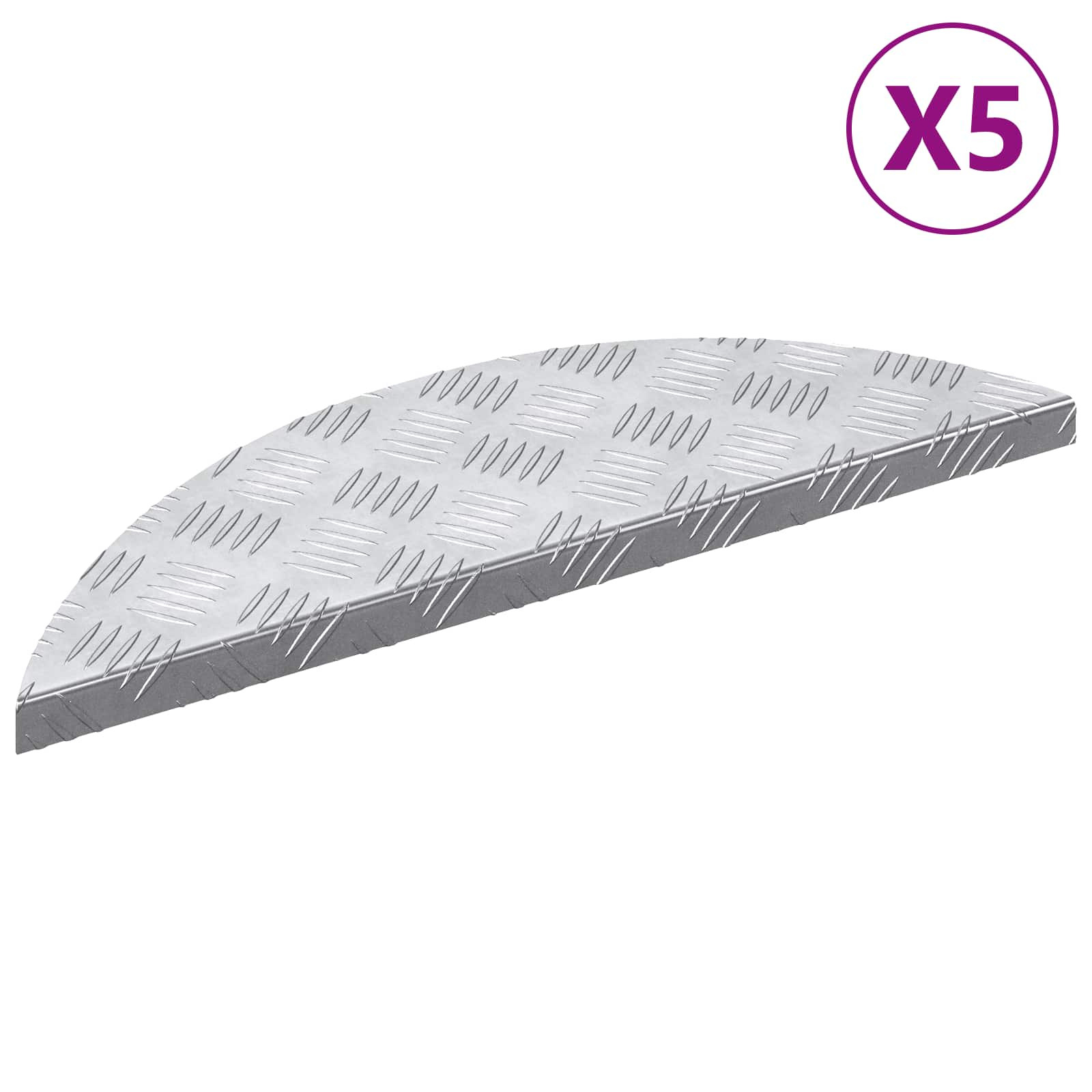 vidaXL Treppe Tritt Halbmond 5 pcs Silber 60 x 18 x 2,5 cm Aluminium