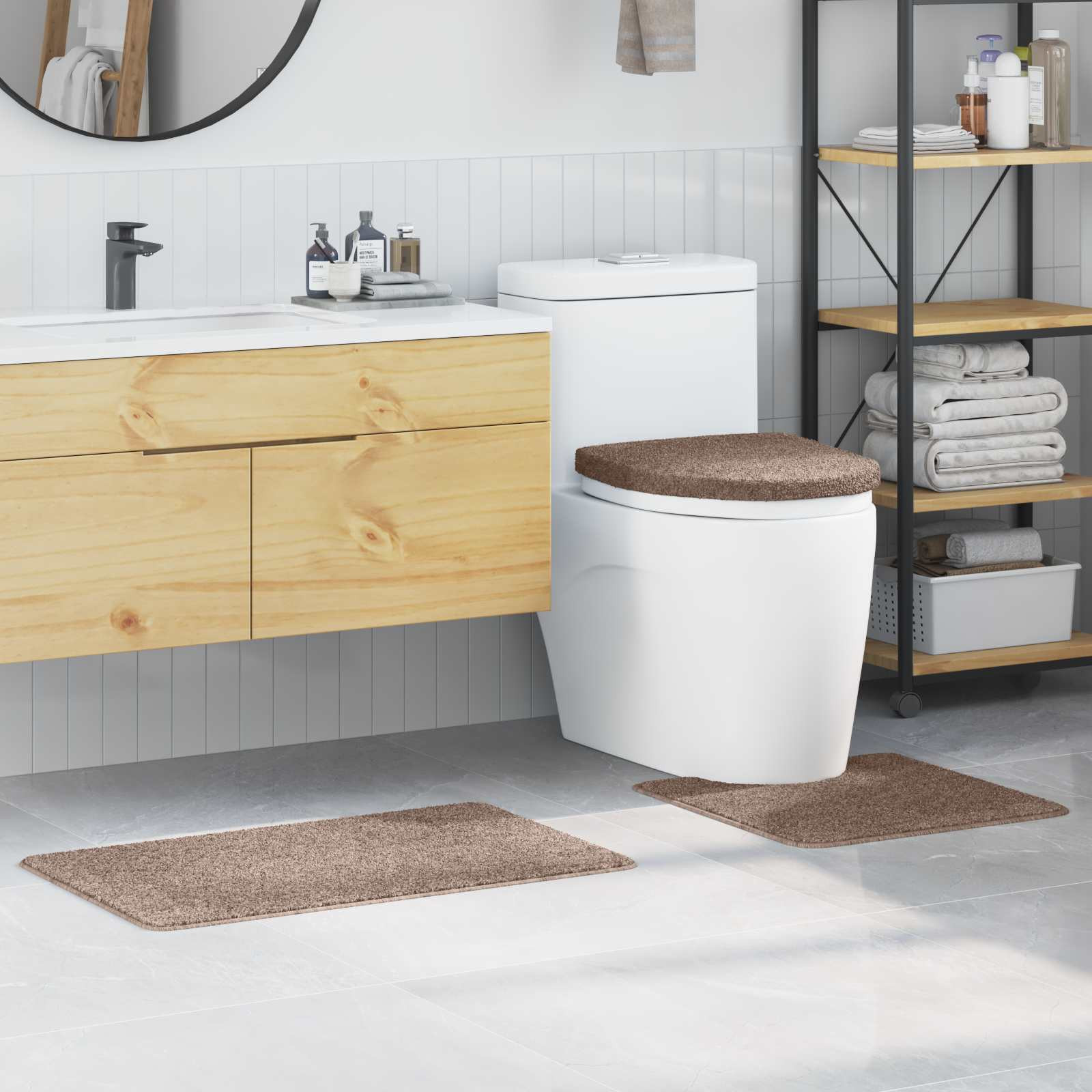 vidaXL Anti-Rutsch Badematten-Set 3 pcs Braun PP
