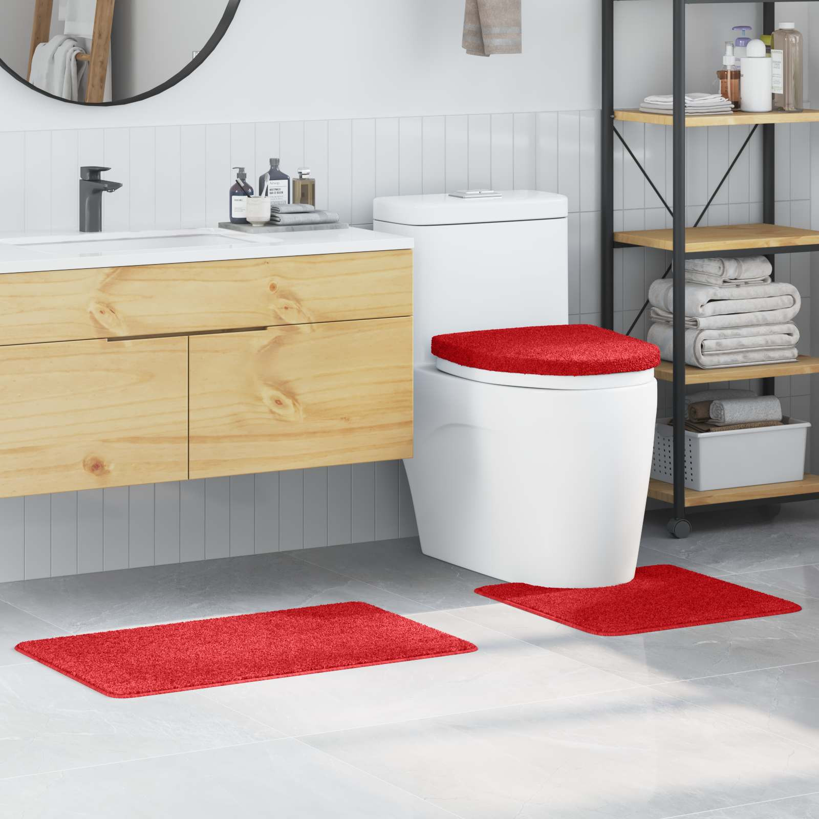 vidaXL Anti-Rutsch Badematten-Set 3 pcs Rot PP