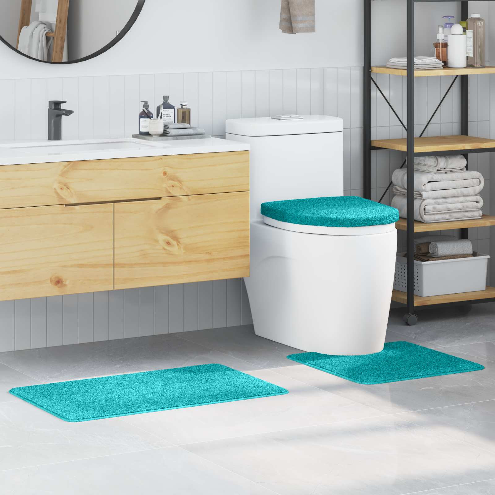 vidaXL Anti-Rutsch Badematten-Set 3 pcs Türkis PP