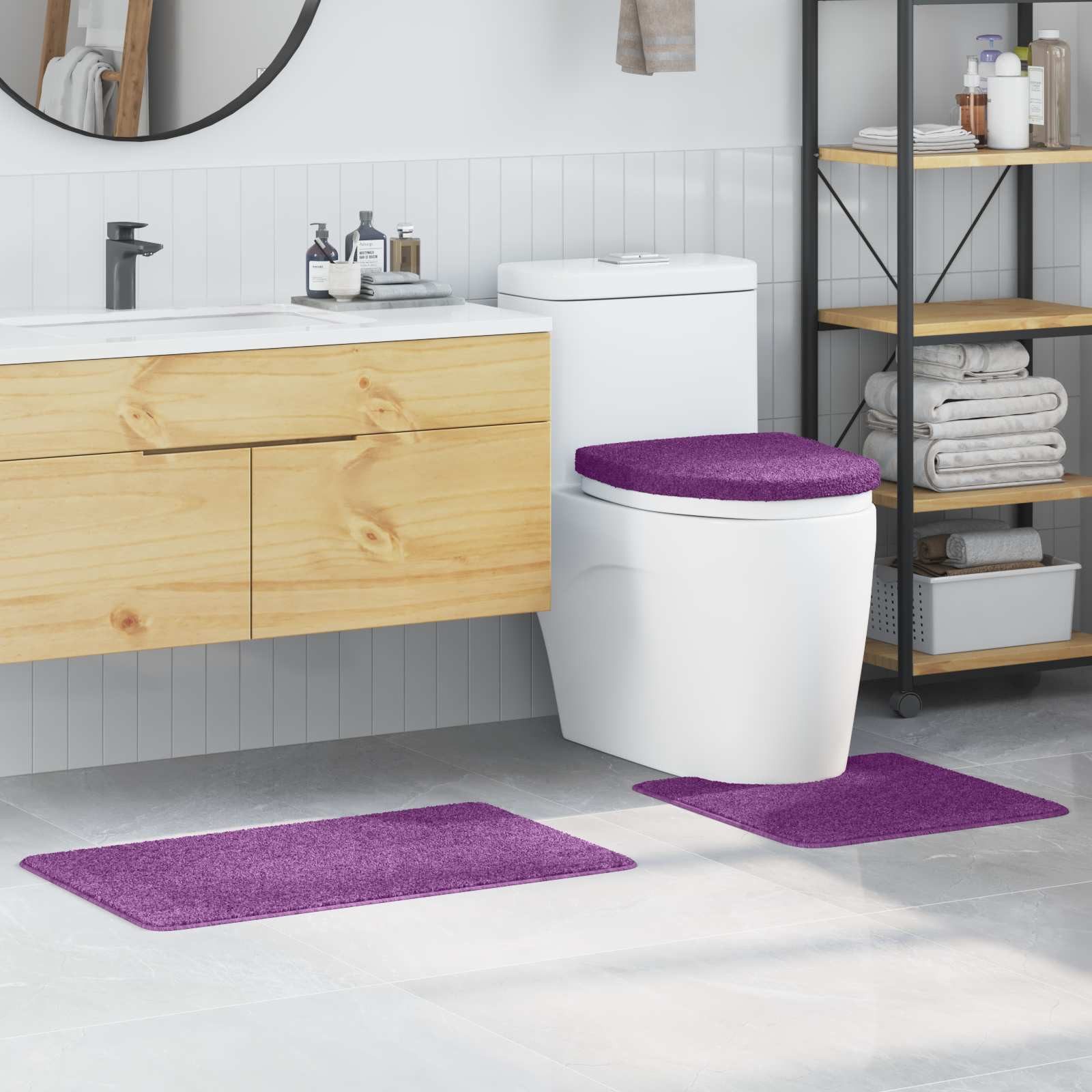 vidaXL Anti-Rutsch Badematten-Set 3 pcs Lila PP