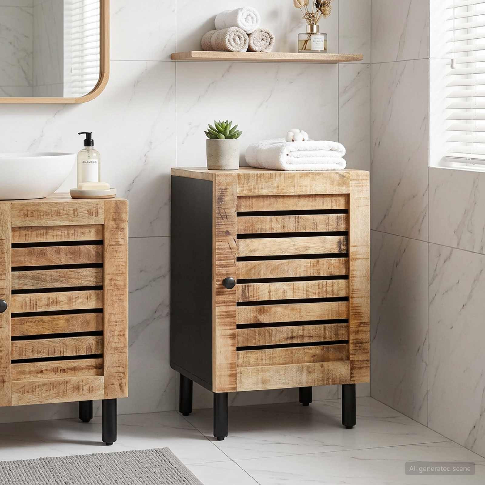 vidaXL Badezimmerschrank mit Tür Braun und Schwarz 38 x 33,5 x 58 cm