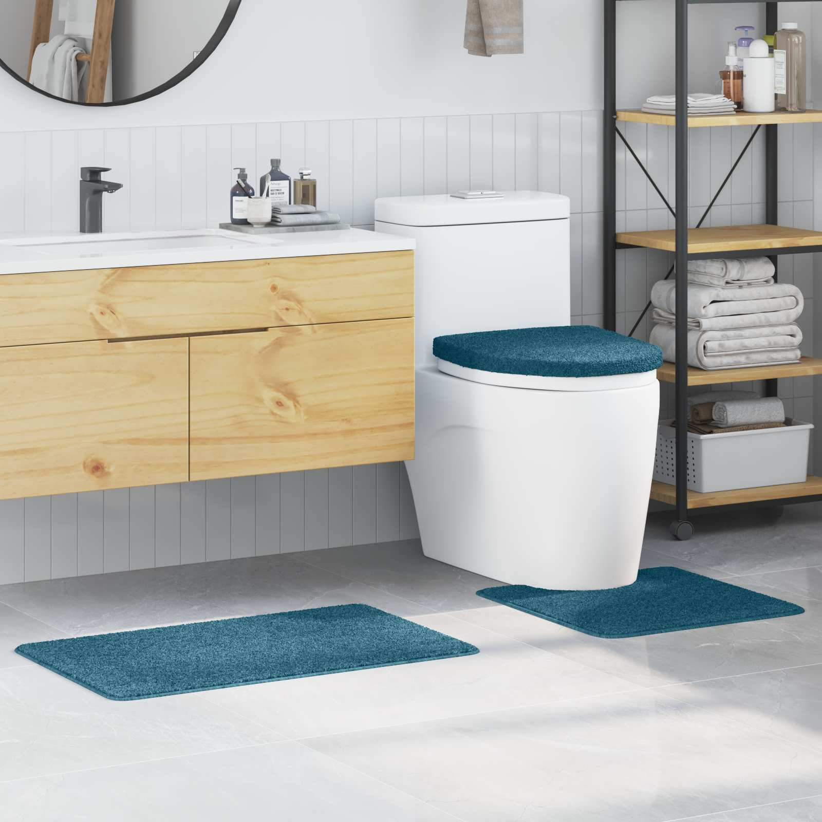 vidaXL Anti-Rutsch Badematten-Set 3 pcs Blau PP