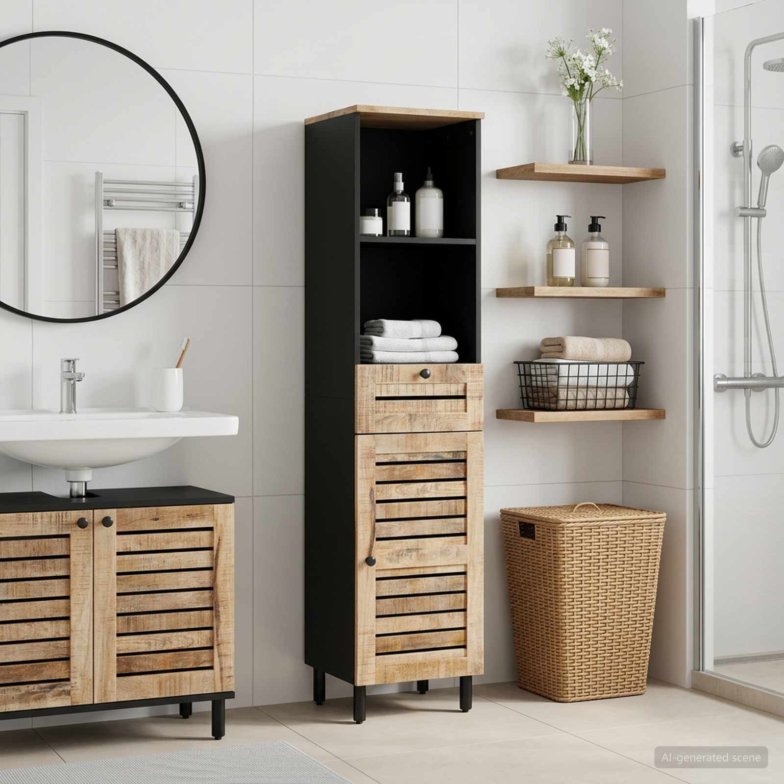 vidaXL Badezimmerschrank mit Tür Braun und Schwarz 38 x 33,5 x 160 cm