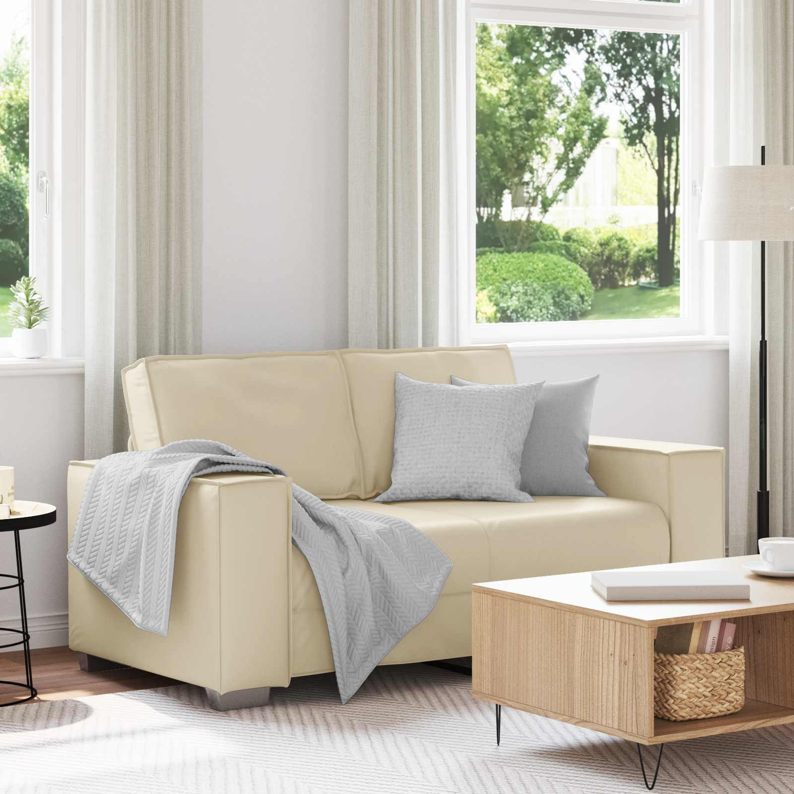 vidaXL Zweisitzer-Sofa Creme 160 cm Kunstleder