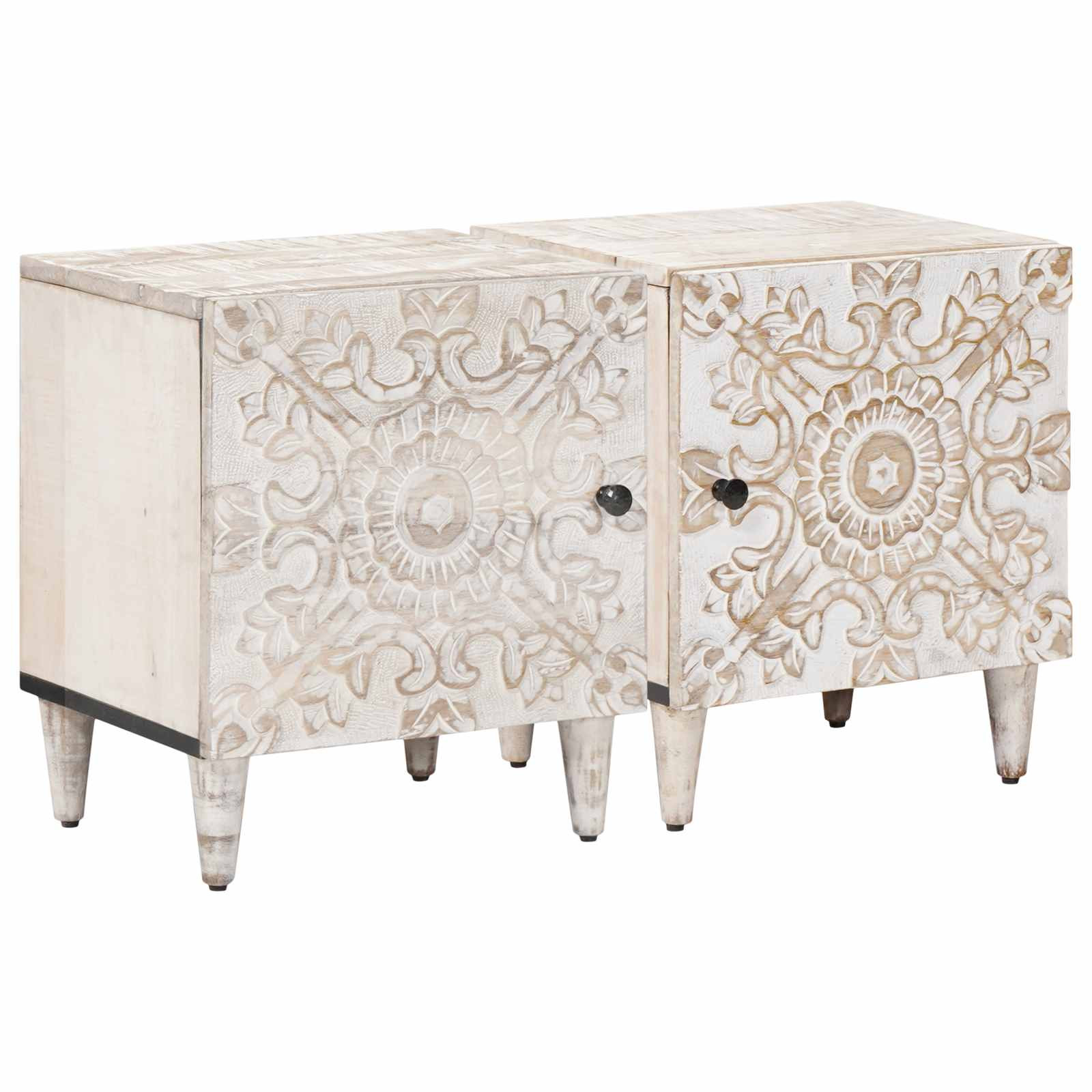 vidaXL Nachttisch 2 pcs Weiß 40 x 33,5 x 46 cm Massivholz Mango