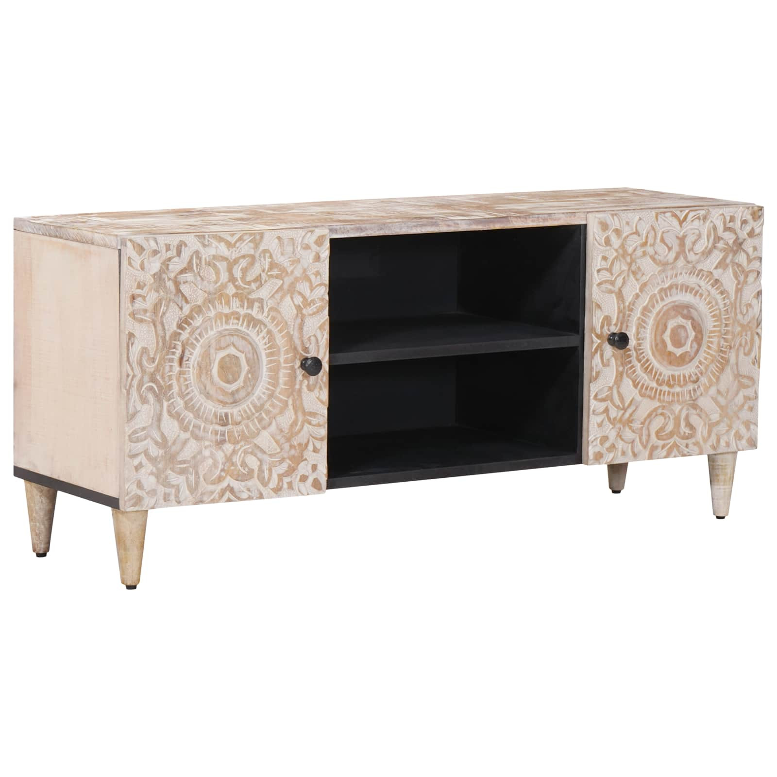 vidaXL TV-Schränk Weiß 105 x 33,5 x 46 cm Massivholz Mango