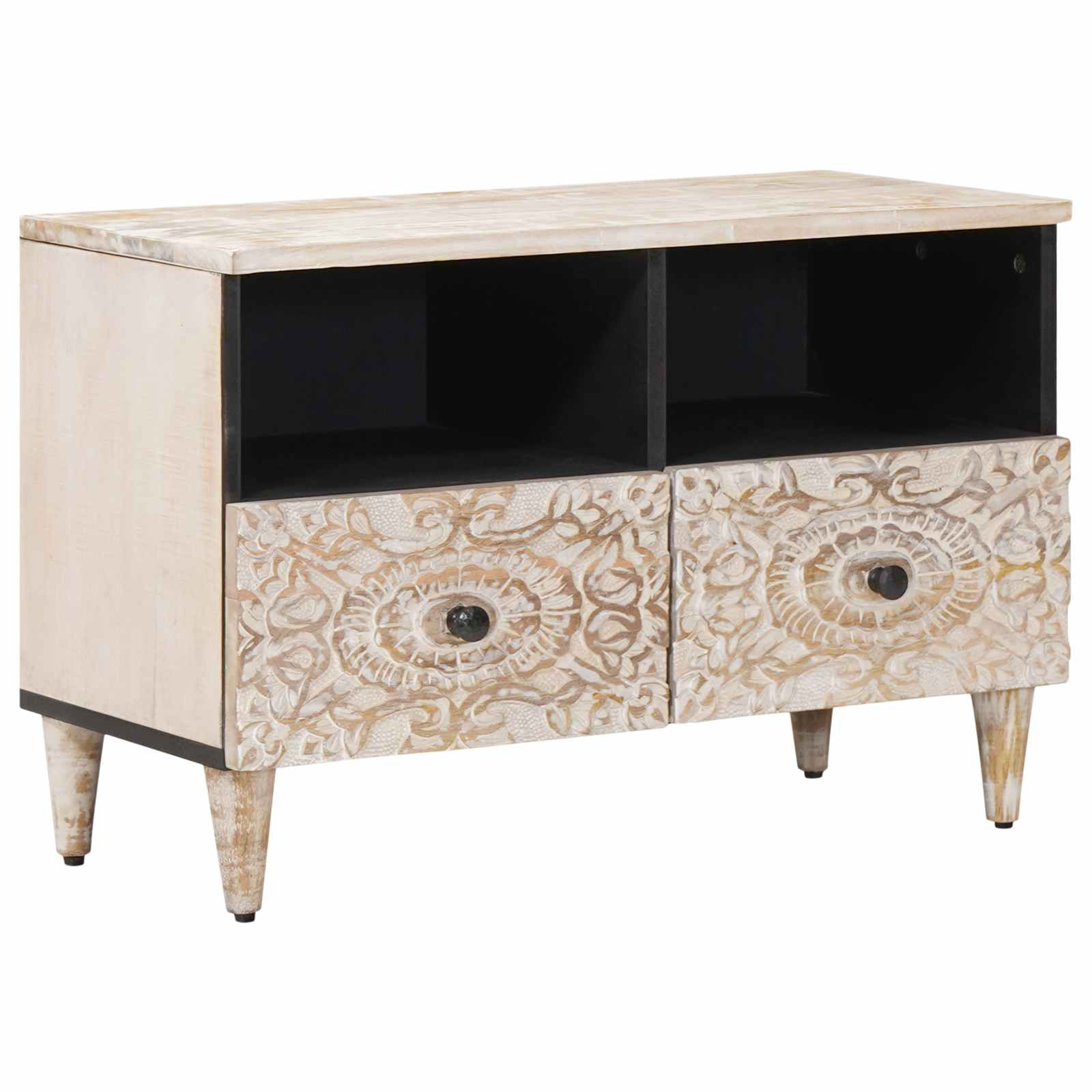 vidaXL TV-Schränk mit Speicher Weiß 70 x 33,5 x 46 cm Massivholz Mango