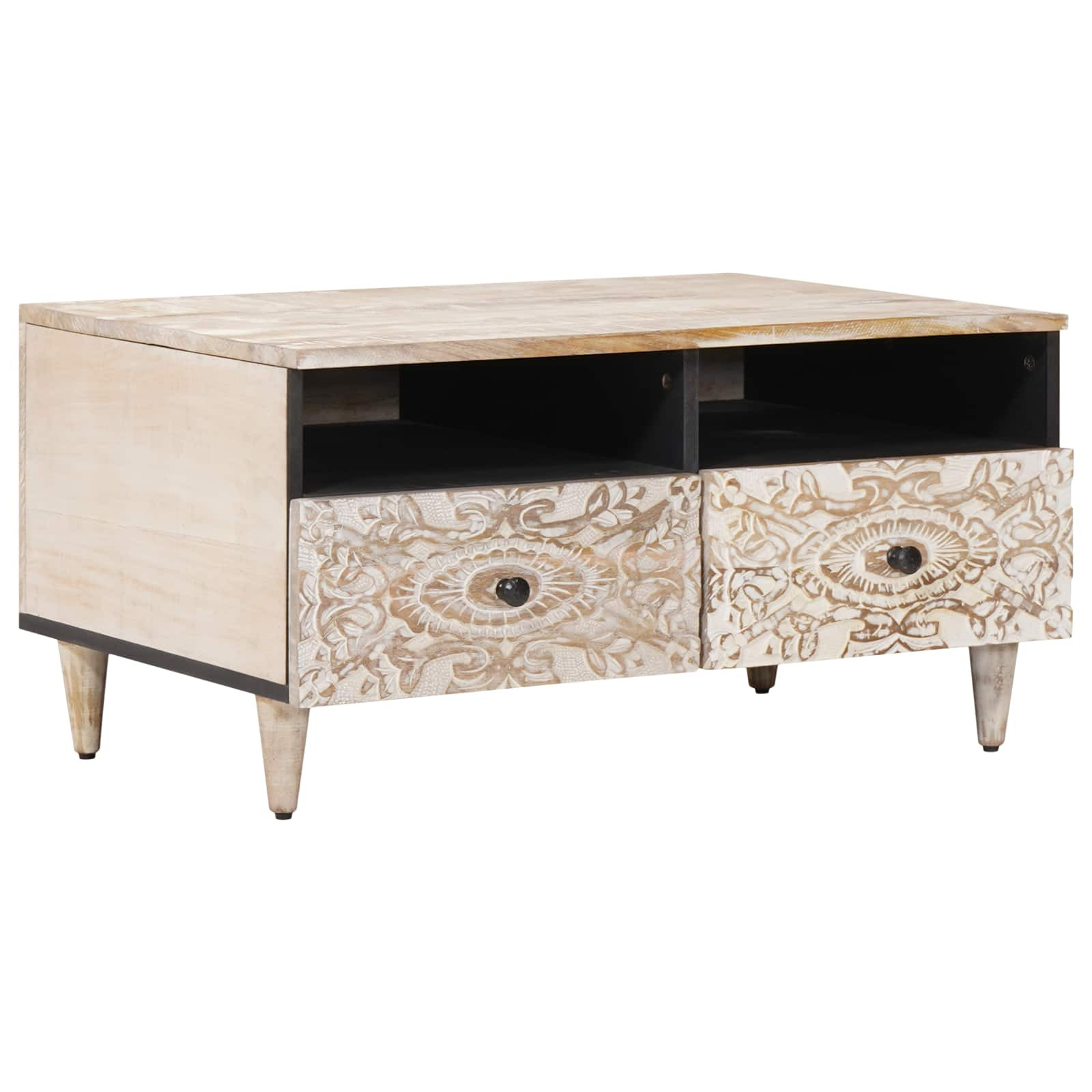 vidaXL Couchtisch mit Schubladen Weiß 80 x 54 x 40 cm Massivholz Mango