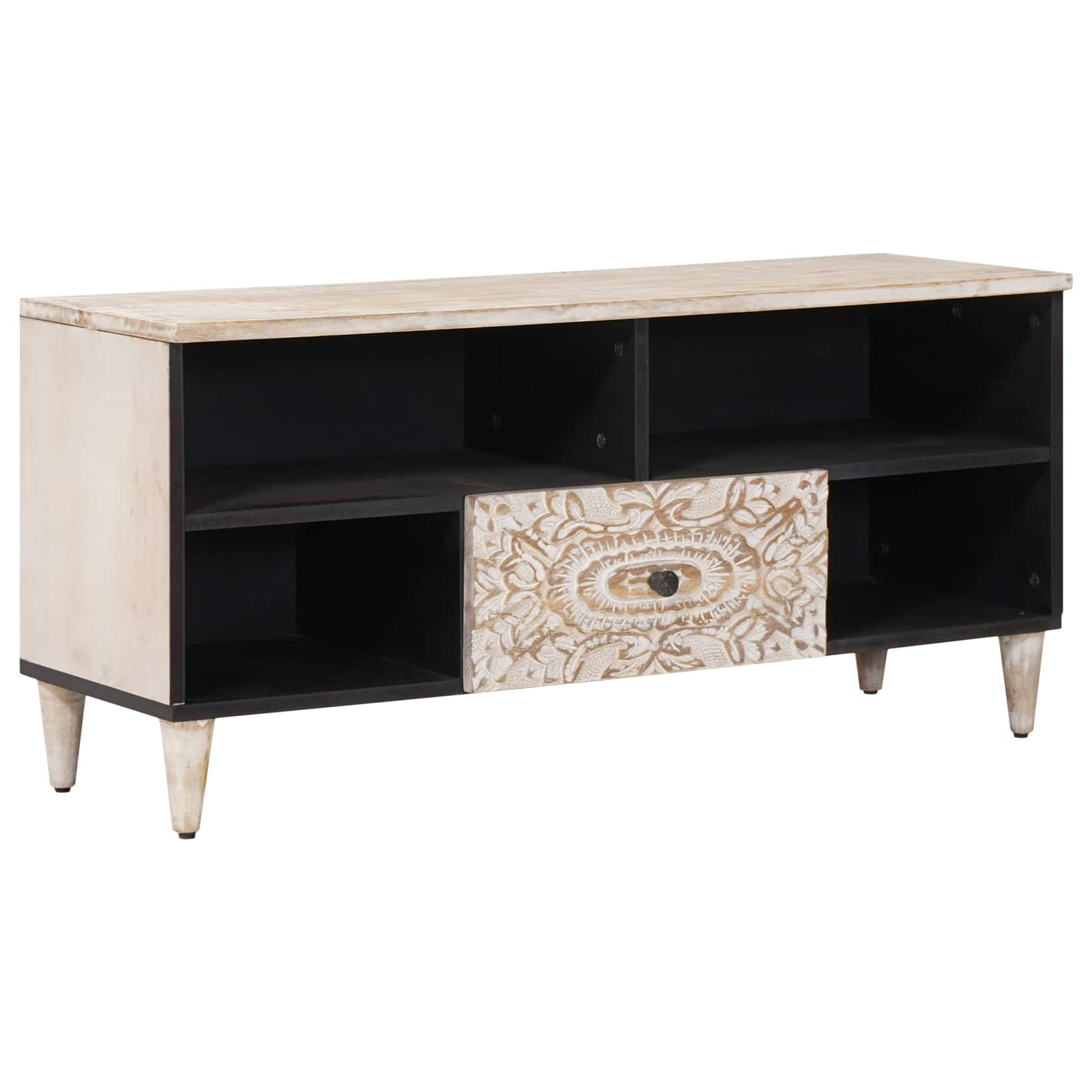 vidaXL TV-Schränk mit Regal Weiß 100 x 33,5 x 46 cm Massivholz Mango