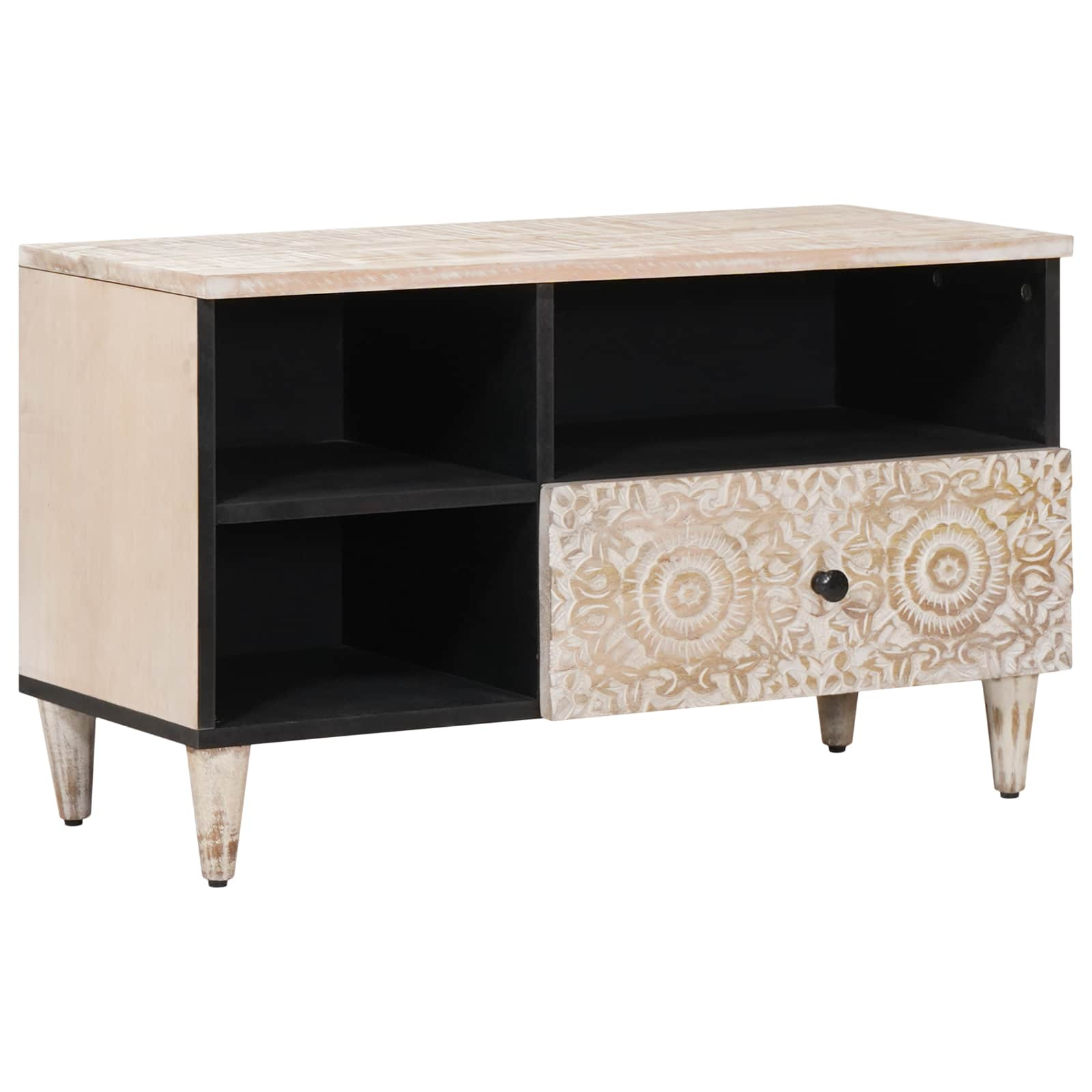 vidaXL TV-Schränk mit Regal Weiß 80 x 33,5 x 46 cm Massivholz Mango