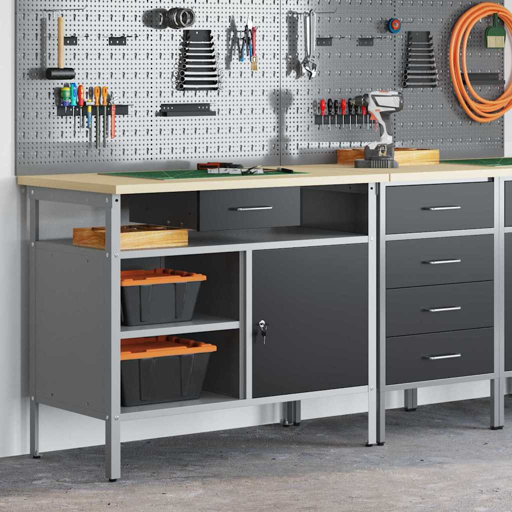 vidaXL Werkbank mit Schubladen Schwarz und Grau 100 x 55 x 85 cm