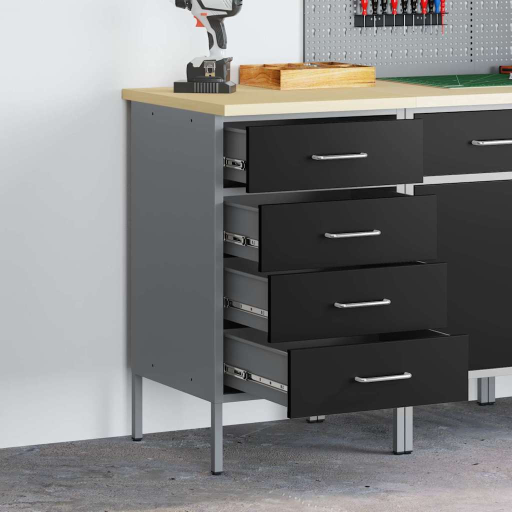 vidaXL Werkbank mit Schubladen Schwarz und Grau 50 x 55 x 85 cm