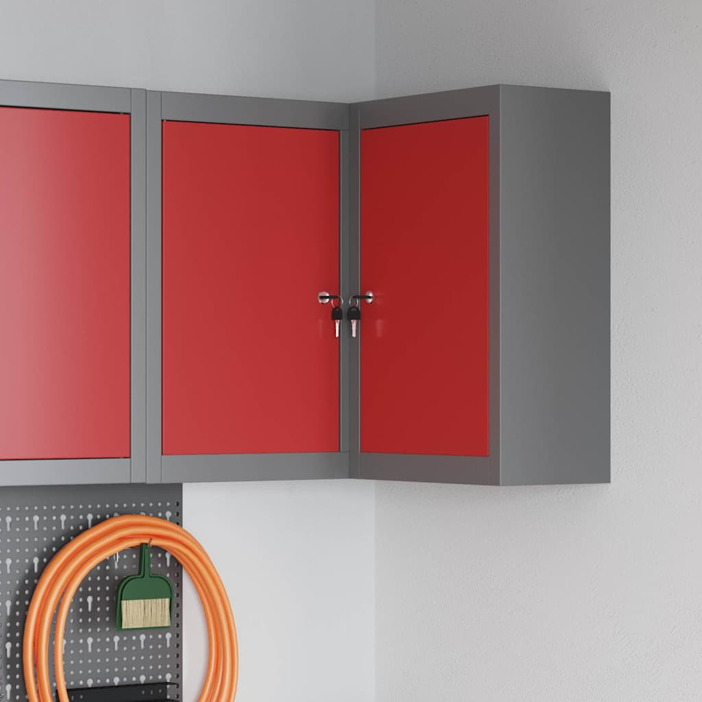 vidaXL Werkzeugschrank mit Regal Rot und Grau 55 x 55 x 55 cm