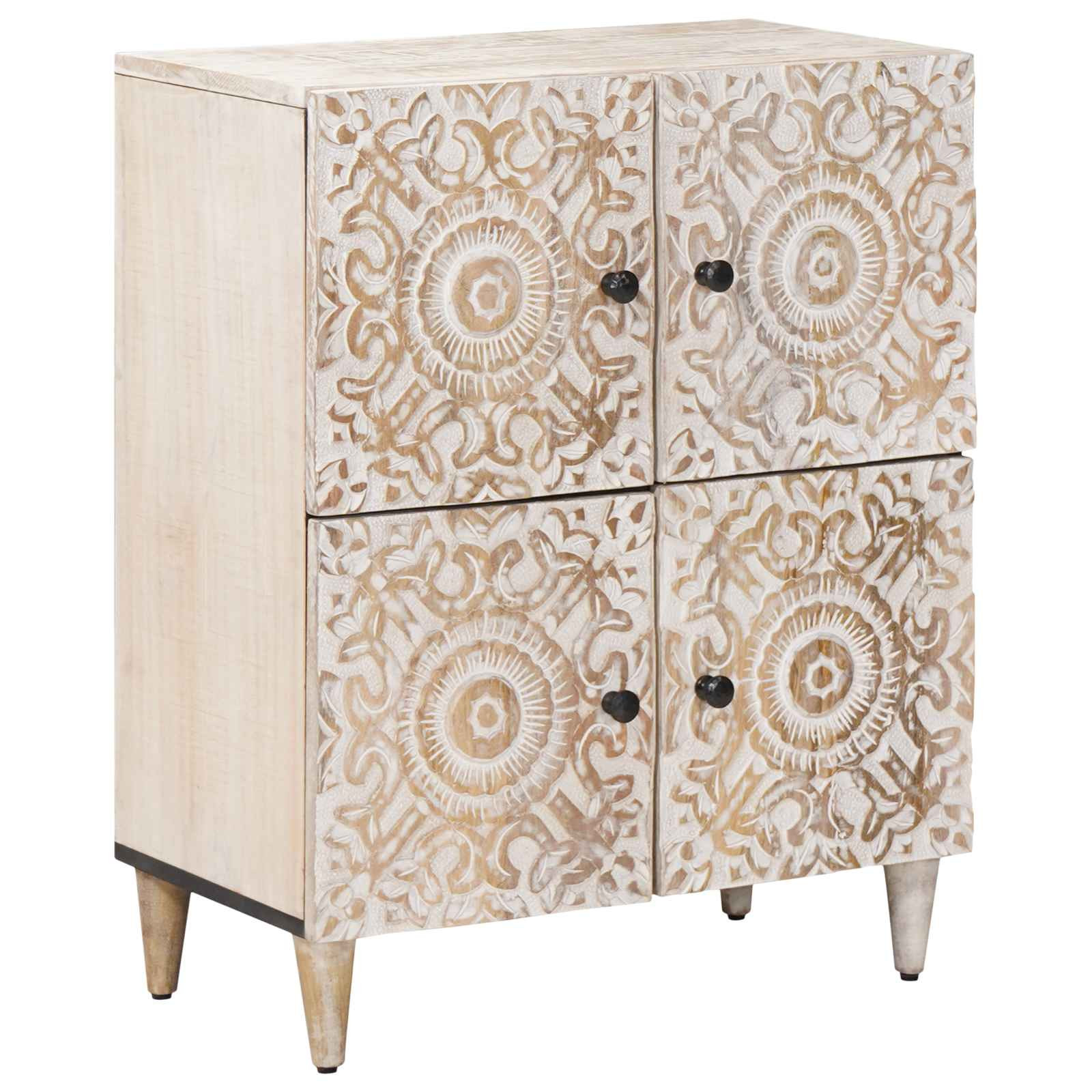 vidaXL Sideboard mit Speicher Weiß 60 x 33,5 x 75 cm Massivholz Mango