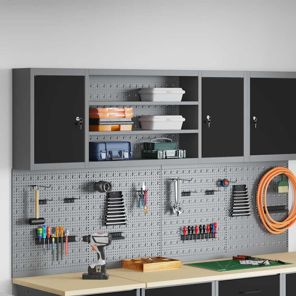 vidaXL Werkzeugschrank mit Regal Schwarz und Grau 150 x 20 x 55 cm