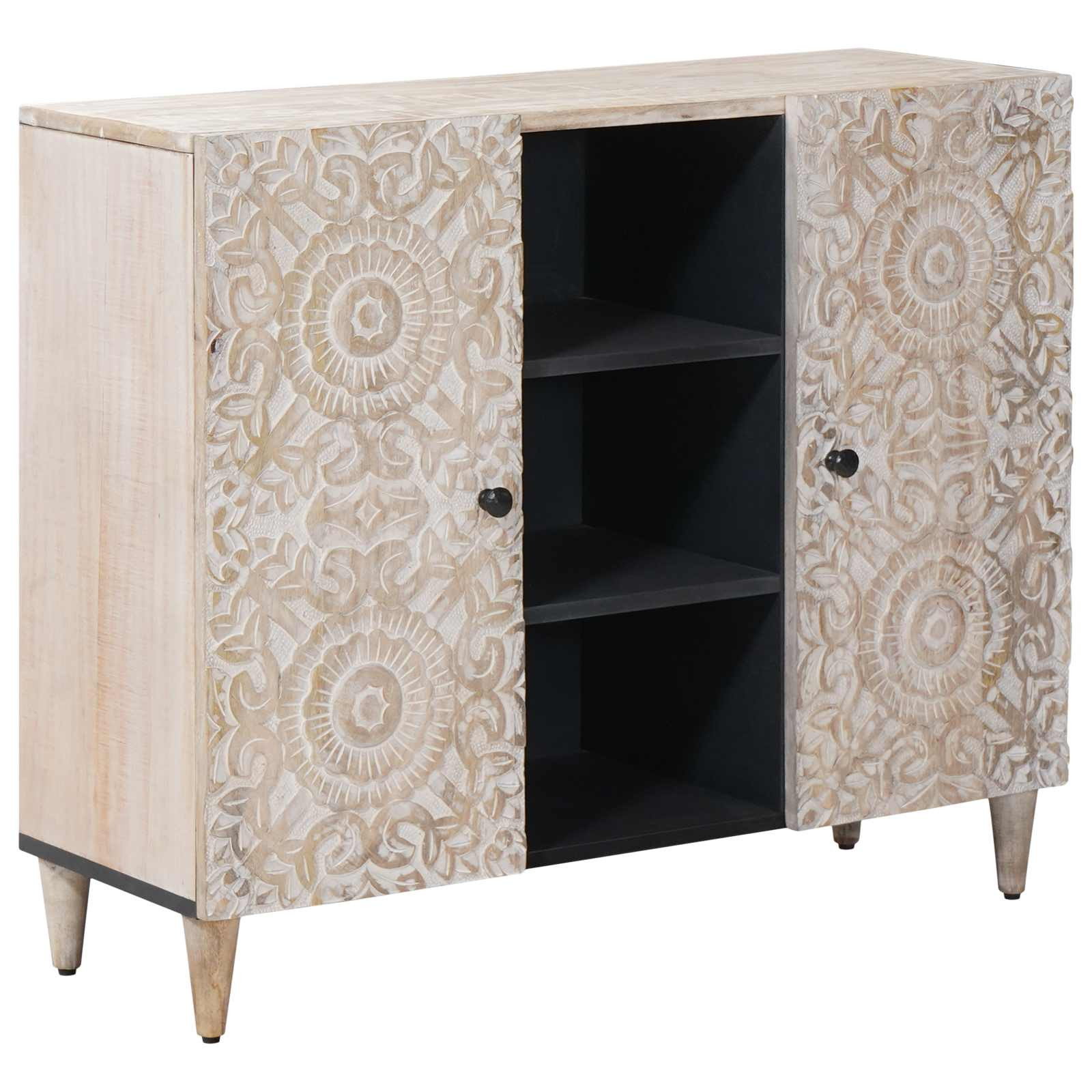 vidaXL Sideboard mit Regal Weiß 90 x 33,5 x 75 cm Massivholz Mango