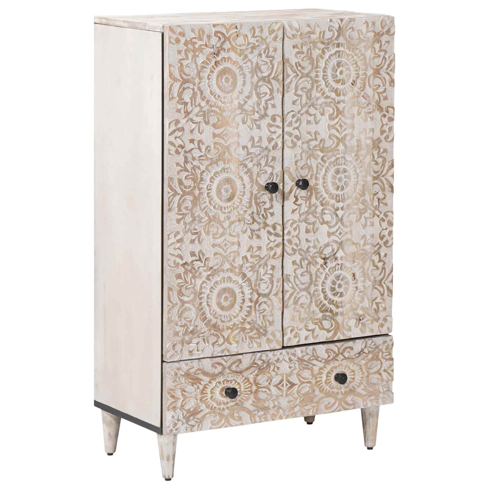 vidaXL Hochschrank mit Regal Weiß 60 x 33,5 x 100 cm Massivholz Mango