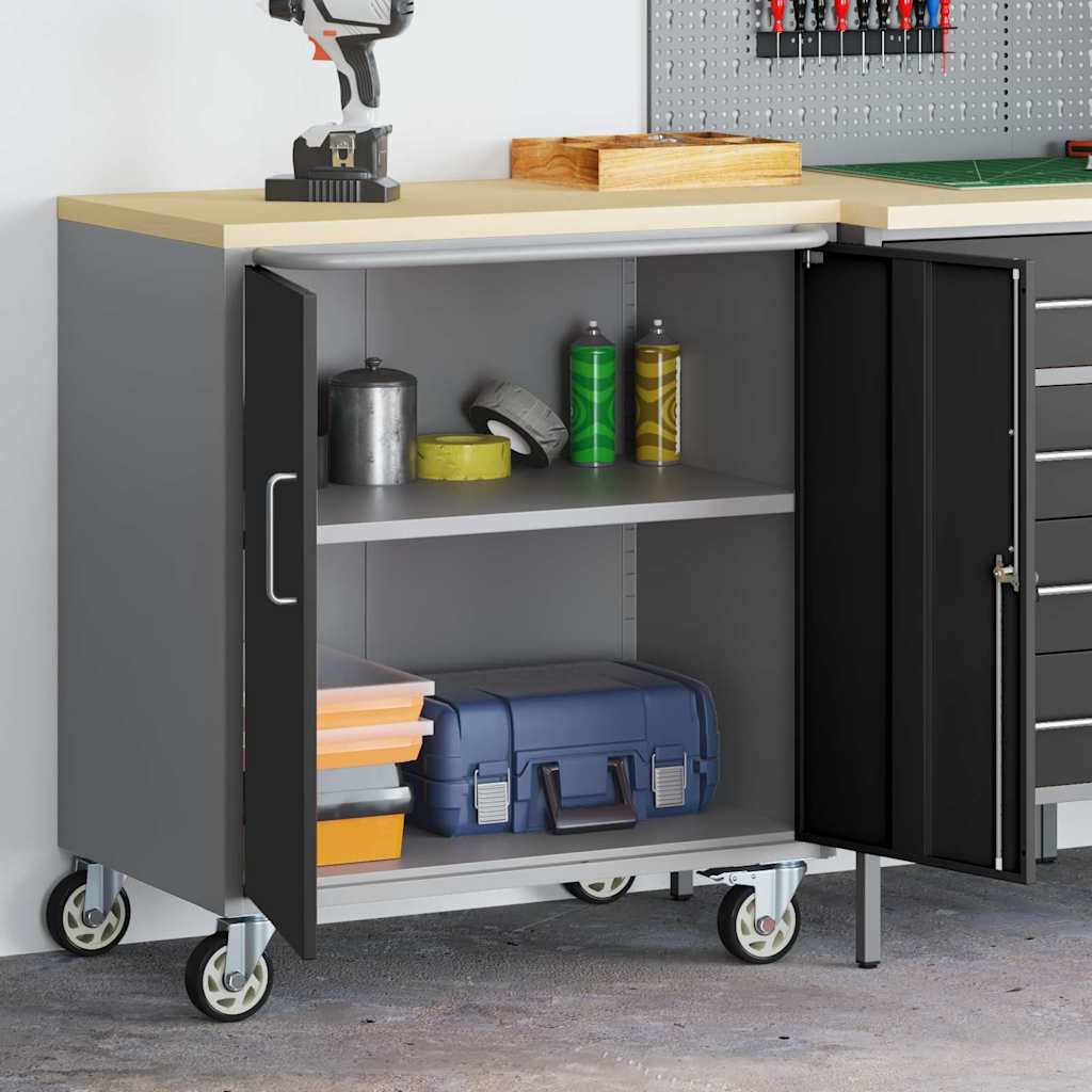 vidaXL Trolley Rolling Workbench Schwarz und Grau 75 x 45 x 85 cm