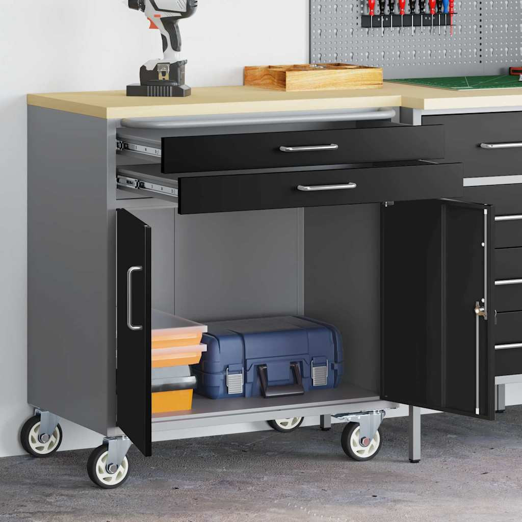 vidaXL Trolley Rolling Workbench Schwarz und Grau 75 x 45 x 85 cm
