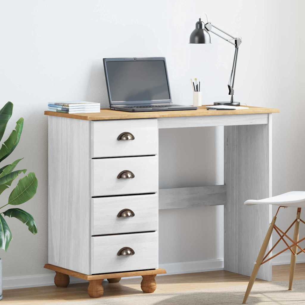 vidaXL Schreibtisch ASKIM Weiß 95 x 40 x 75 cm Massives Kiefernholz