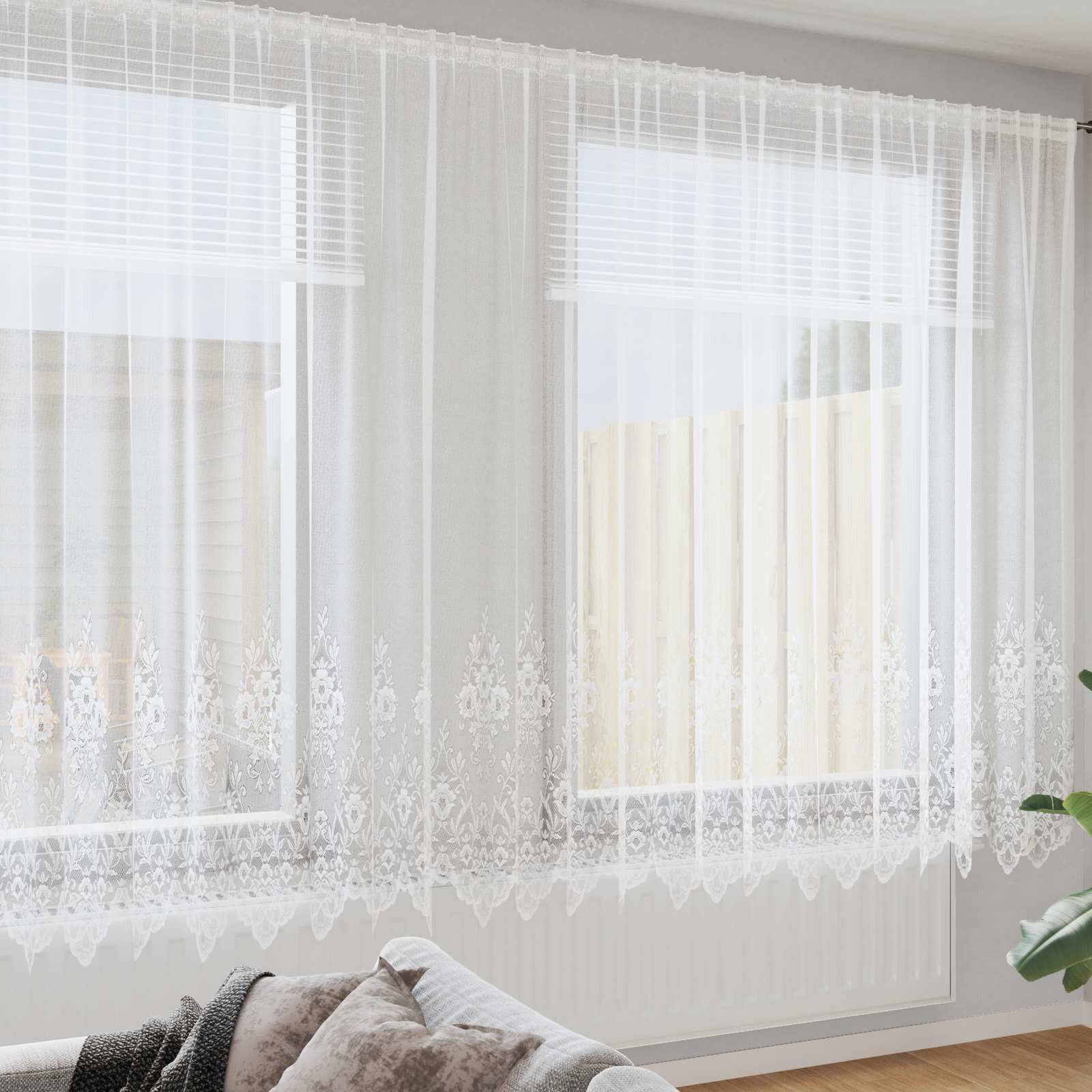 vidaXL Spitzenvorhang mit Vorhängen Weiß 220 x 1200 cm Polyester