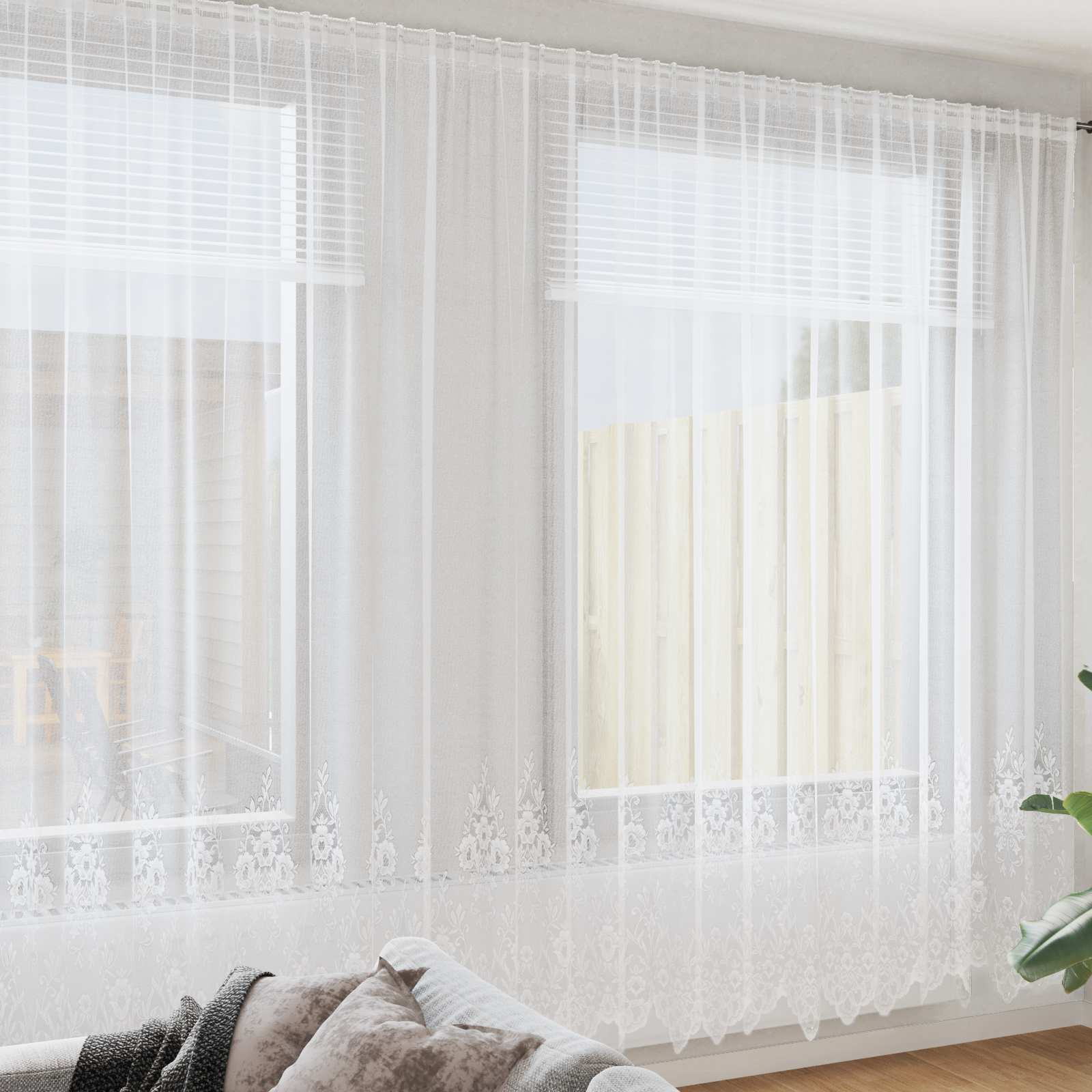 vidaXL Spitzenvorhang mit Vorhängen Weiß 260 x 1200 cm Polyester