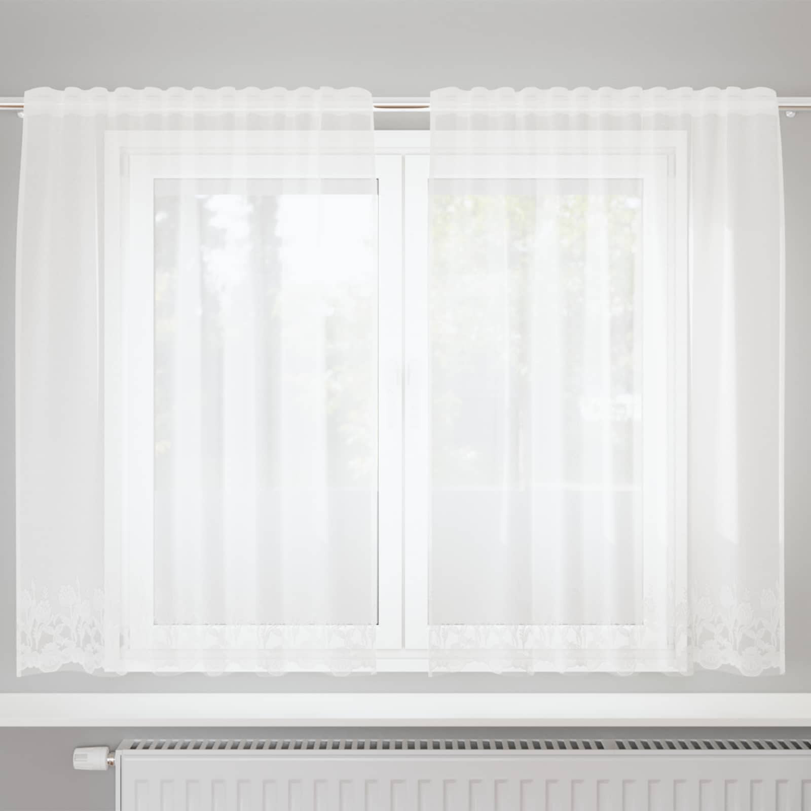 vidaXL Spitzenvorhang mit Vorhängen Floral Weiß 140 x 150 cm Polyester