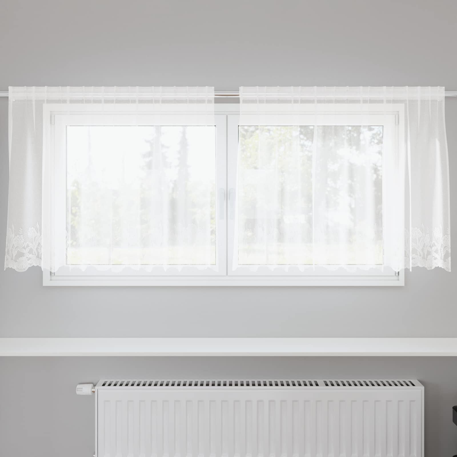 vidaXL Spitzenvorhang mit Vorhängen Floral Weiß 100 x 200 cm Polyester