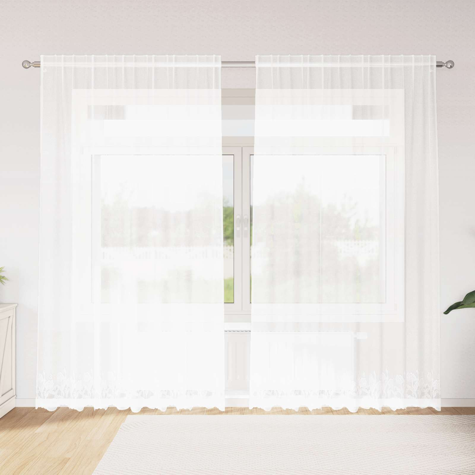vidaXL Spitzenvorhang mit Vorhängen Floral Weiß 200 x 200 cm Polyester