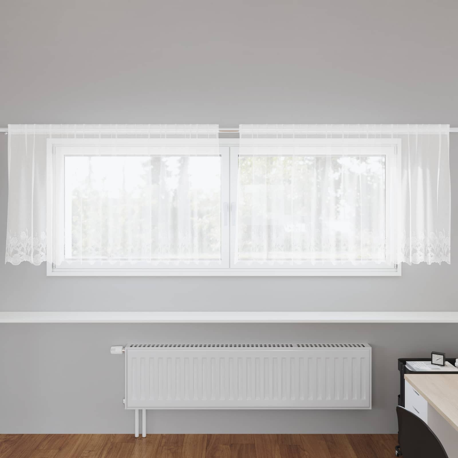 vidaXL Spitzenvorhang mit Vorhängen Floral Weiß 80 x 300 cm Polyester