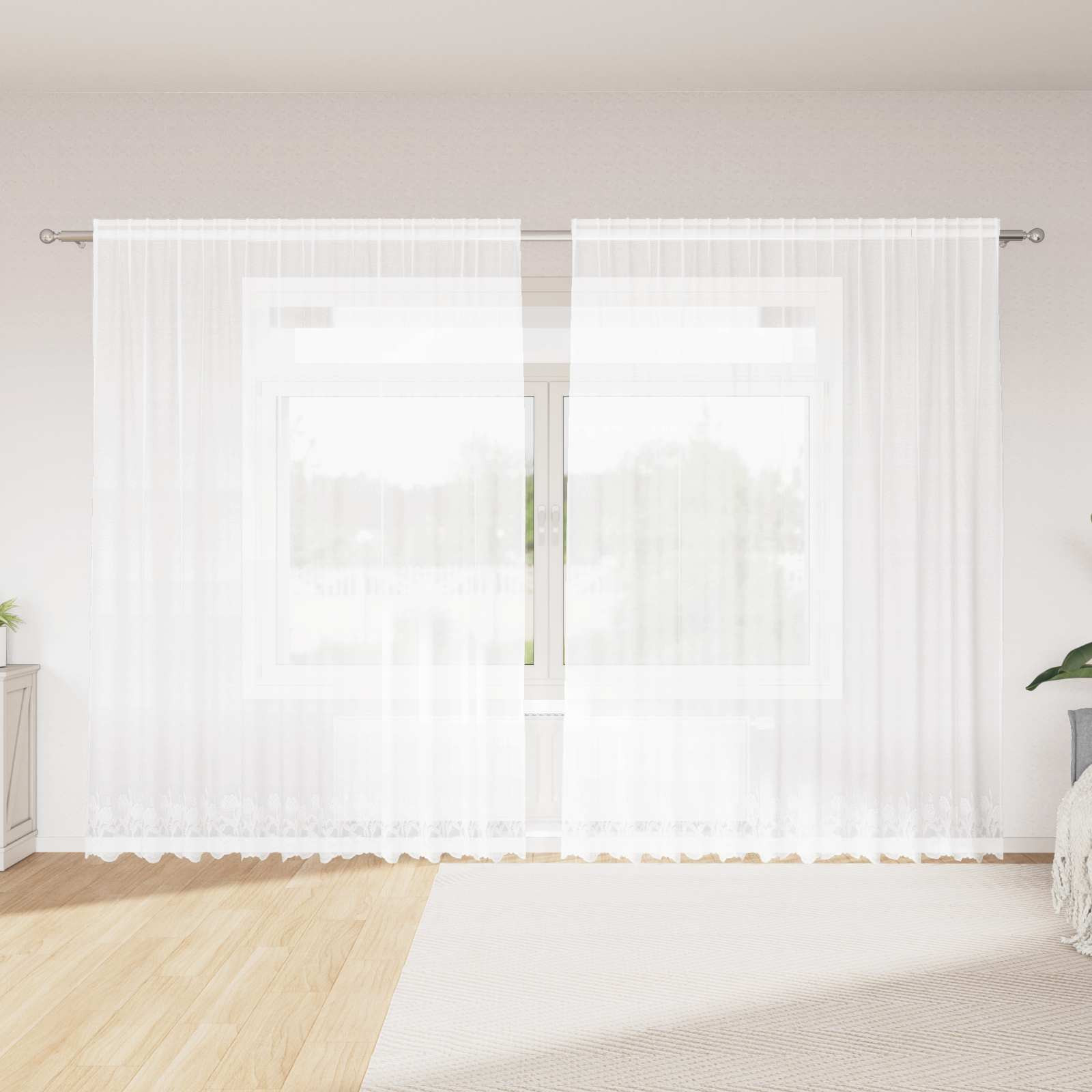 vidaXL Spitzenvorhang mit Vorhängen Floral Weiß 200 x 300 cm Polyester