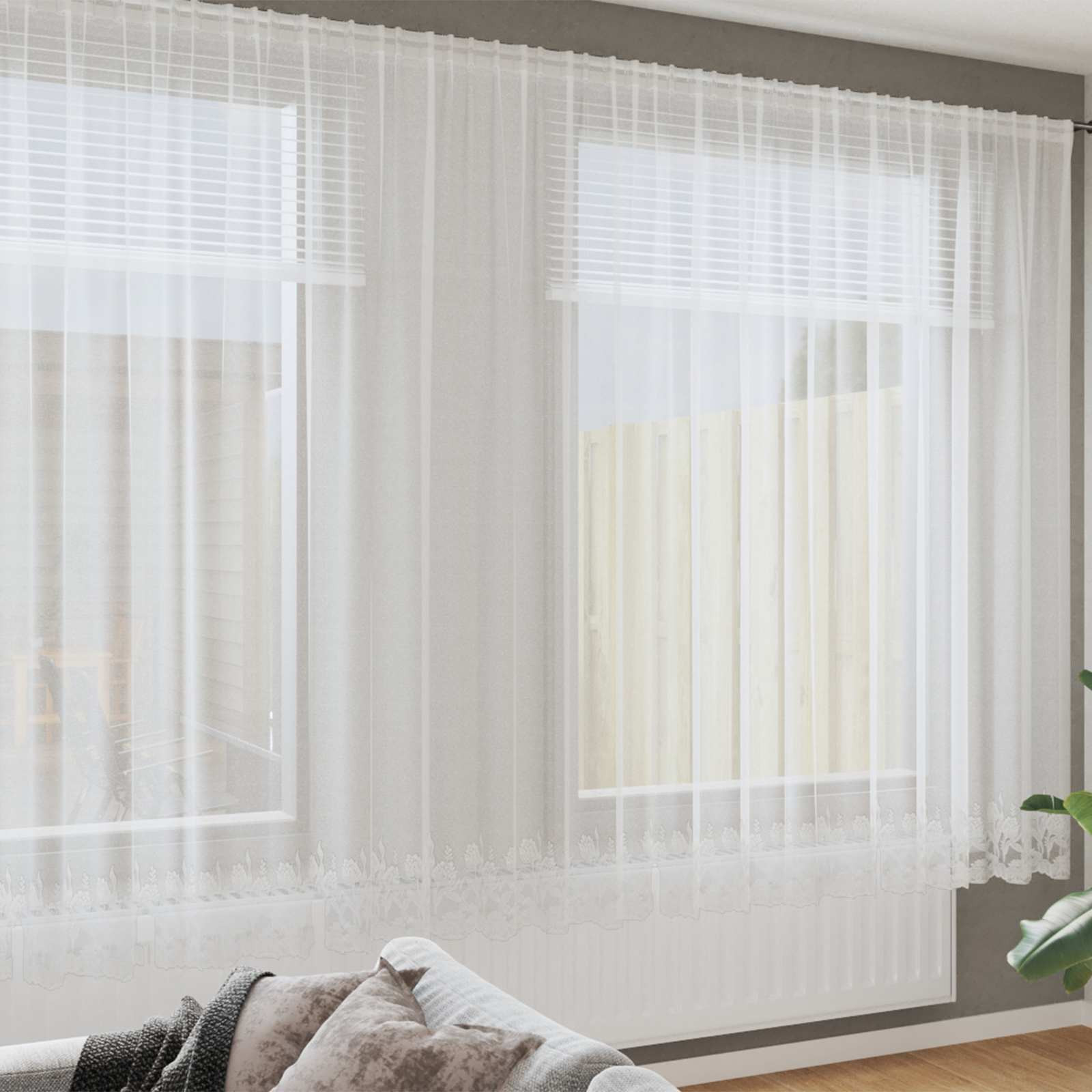 vidaXL Spitzenvorhang mit Vorhängen Floral Weiß 220 x 400 cm Polyester