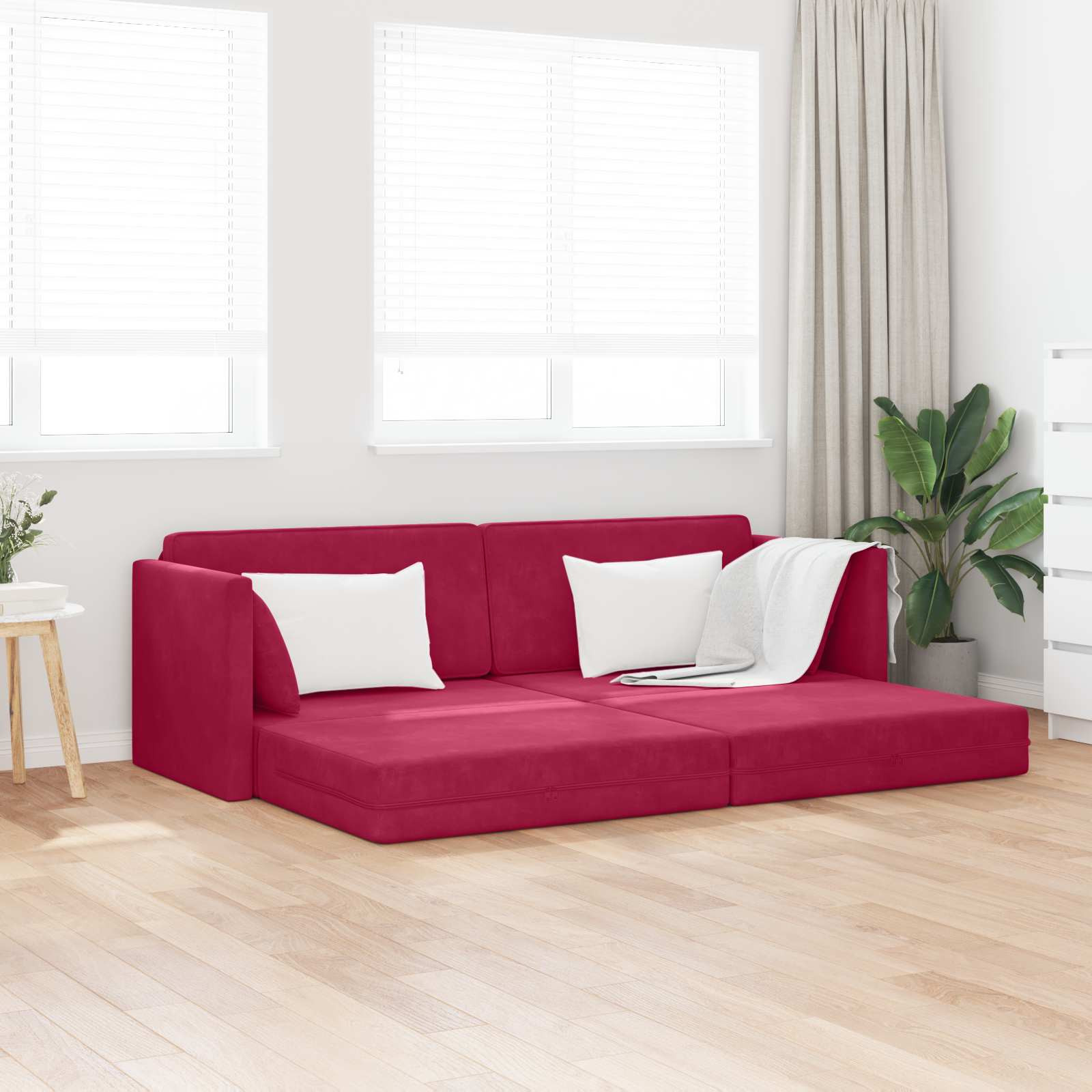 vidaXL Boden-Sofa-Bett Weinrot 213 x 70 x 77 cm Samt