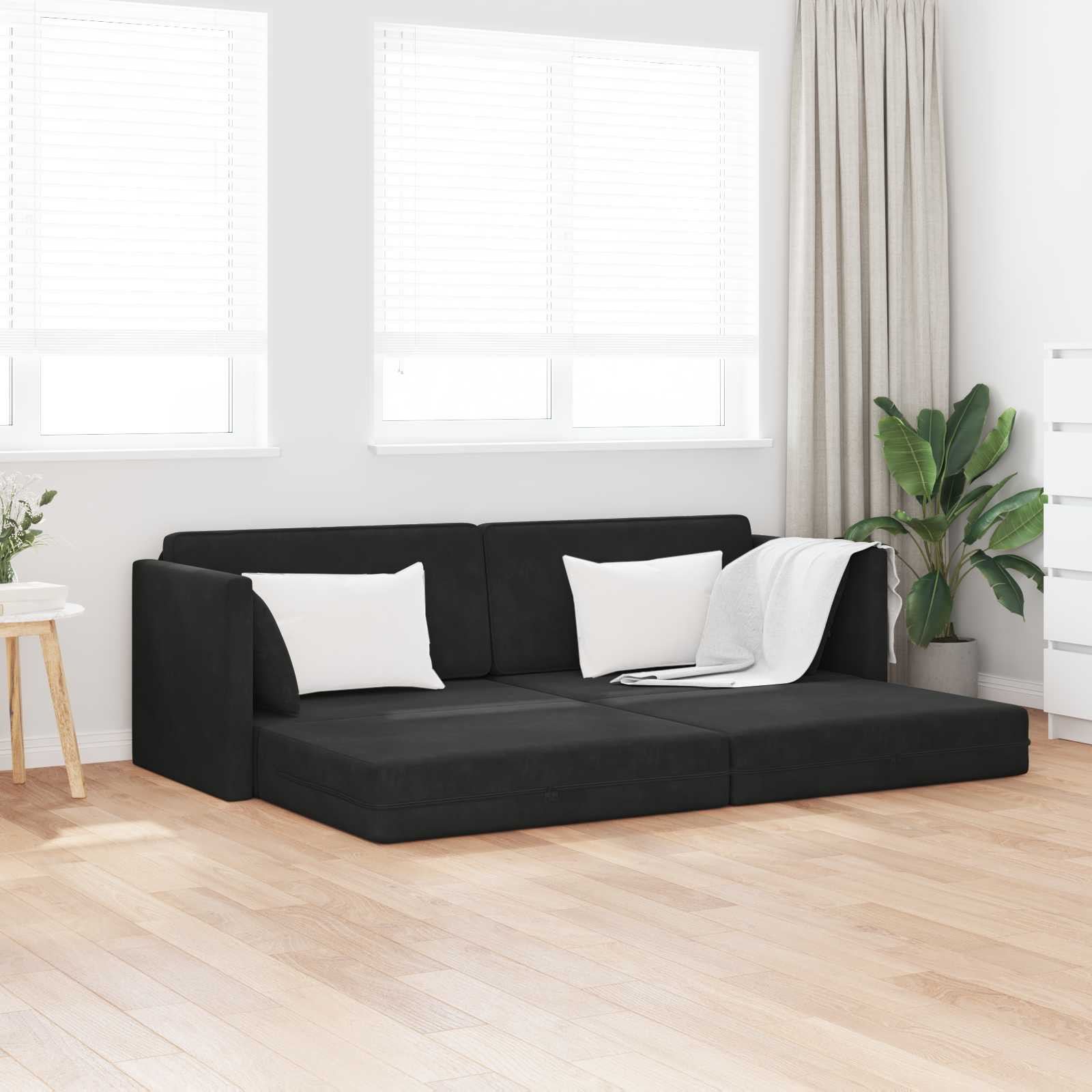 vidaXL Boden-Sofa-Bett Schwarz 213 x 70 x 77 cm Samt