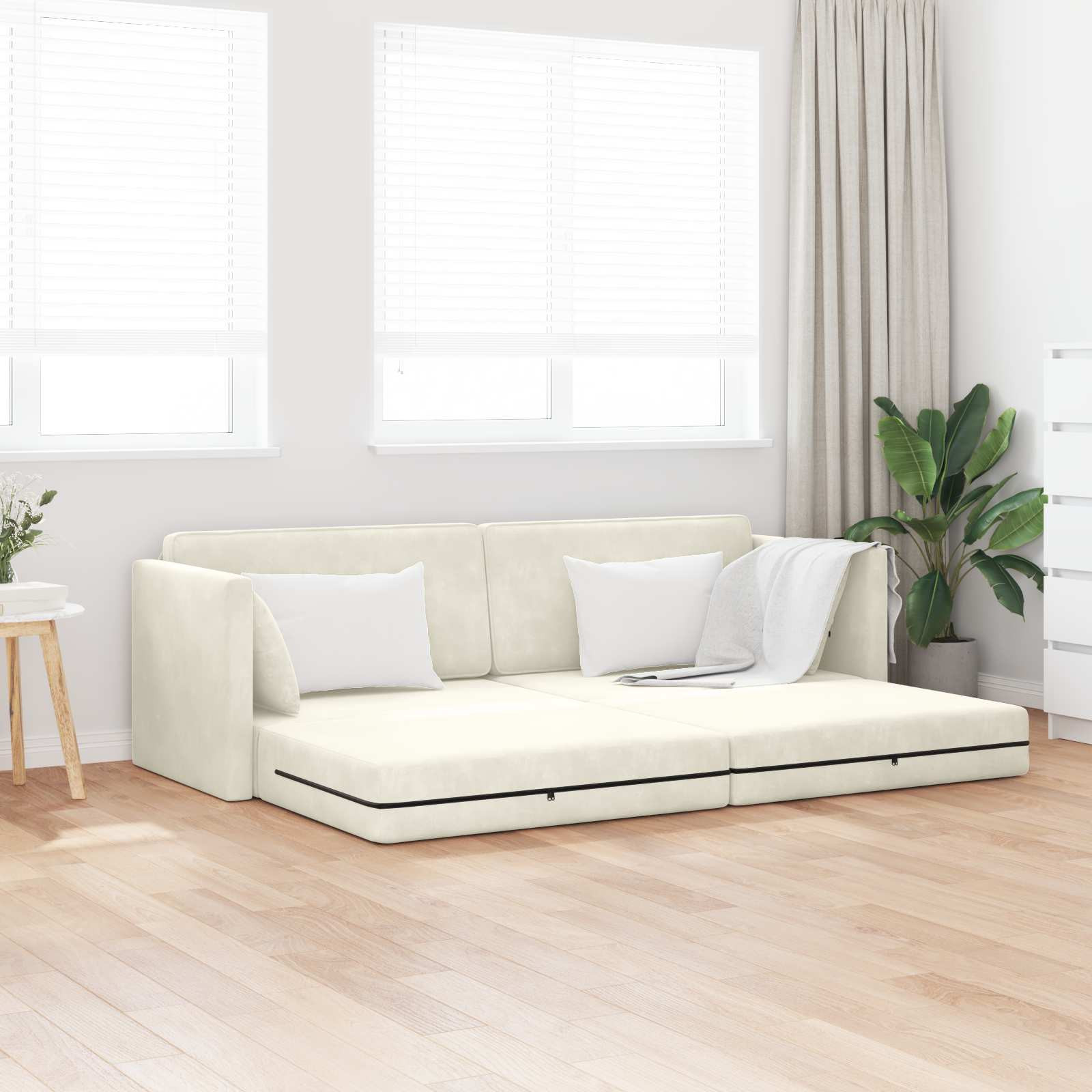 vidaXL Boden-Sofa-Bett Creme 213 x 70 x 77 cm Samt