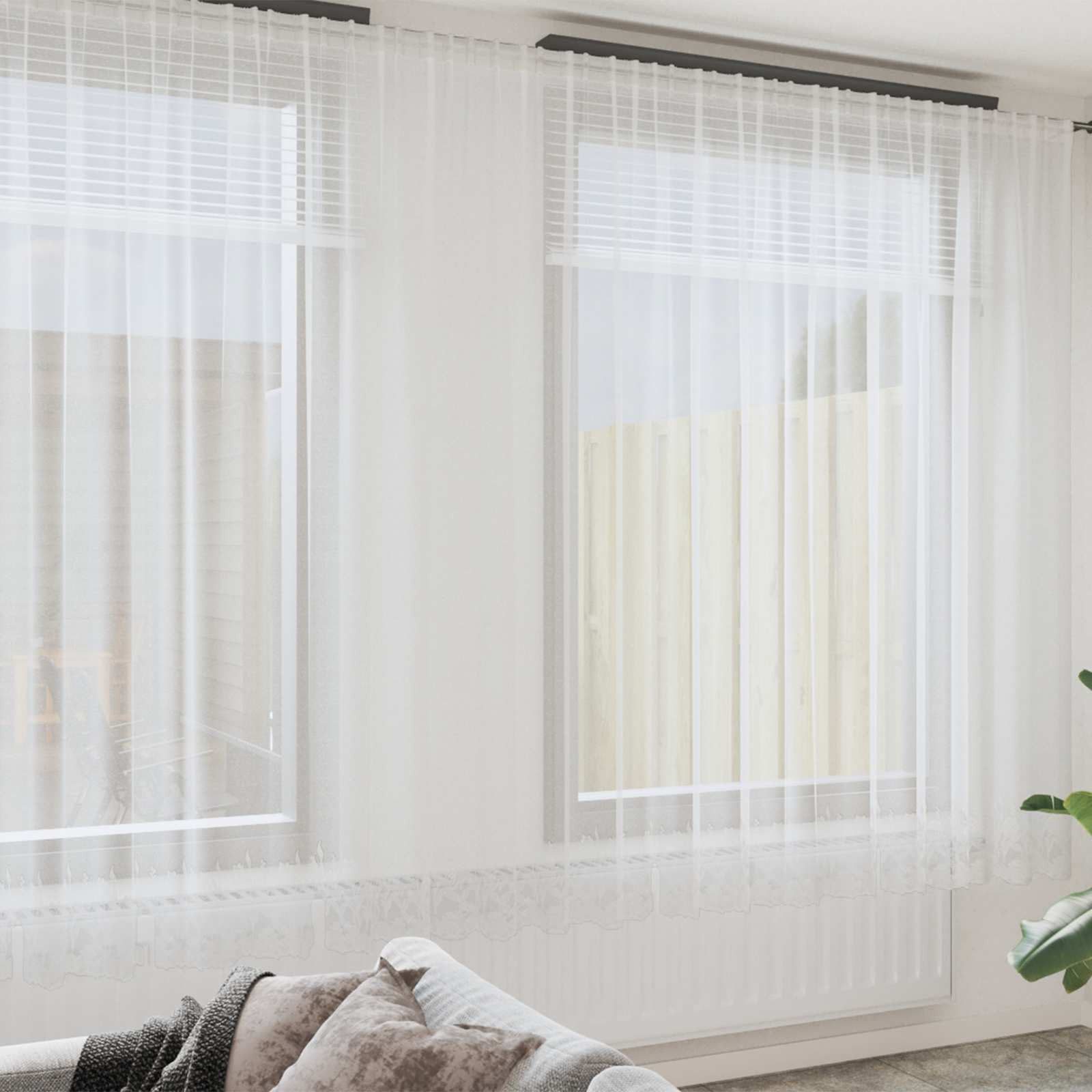 vidaXL Spitzenvorhang mit Vorhängen Floral Weiß 280 x 500 cm Polyester