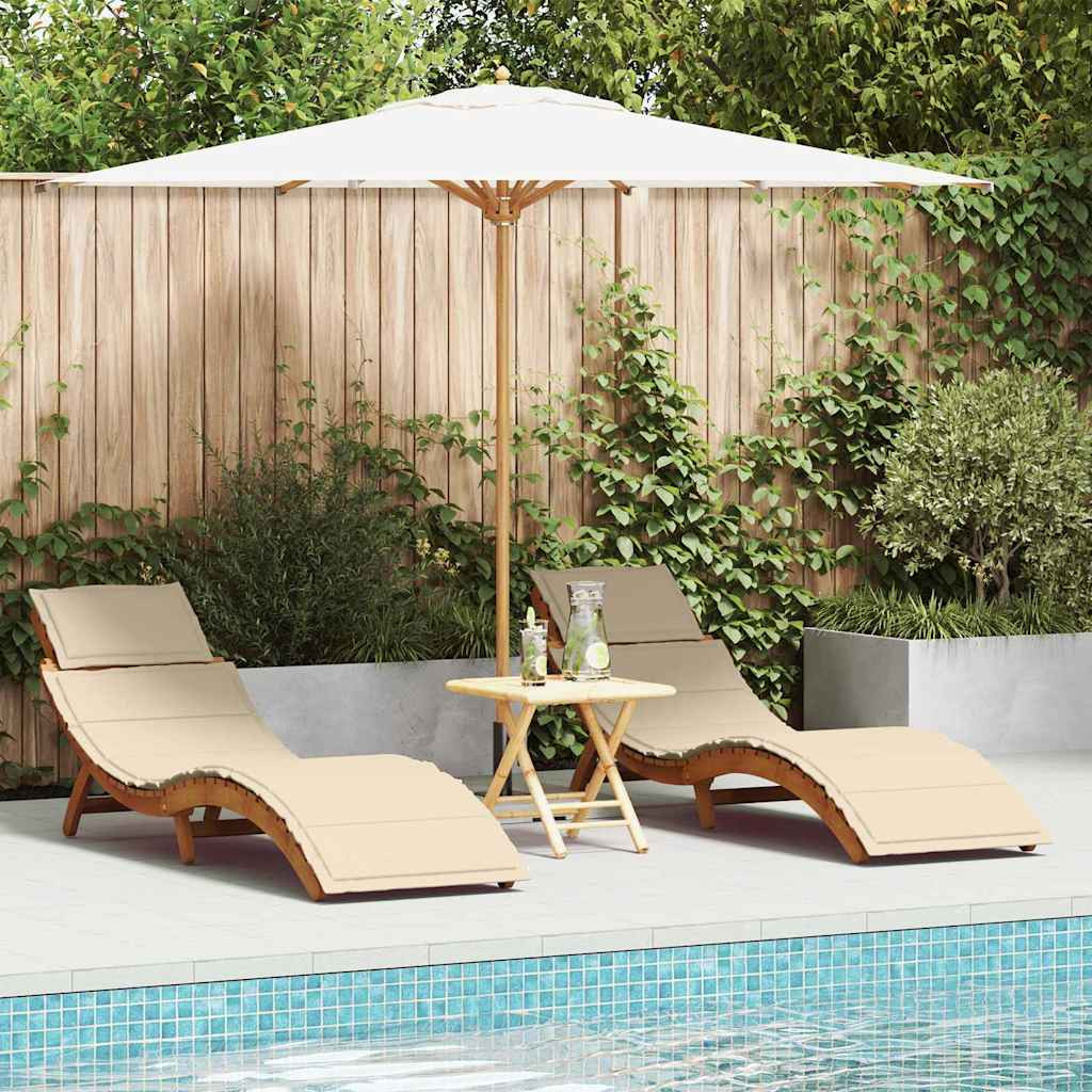 vidaXL Sonnenliege mit Kissen 2 pcs Beige Massivholz Akazie
