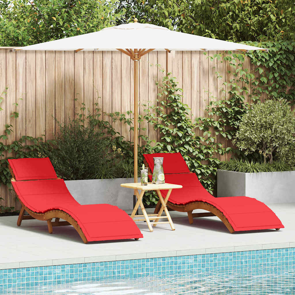 vidaXL Sonnenliege mit Kissen 2 pcs Rot Massivholz Akazie