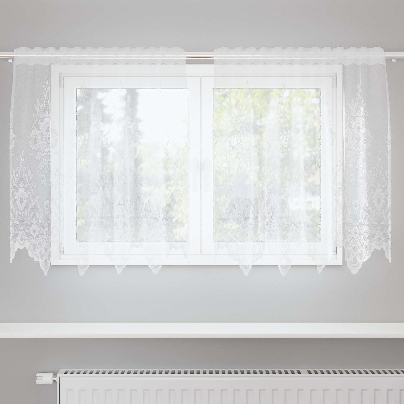 vidaXL Spitzenvorhang mit Vorhängen Floral Weiß 120 x 150 cm Polyester