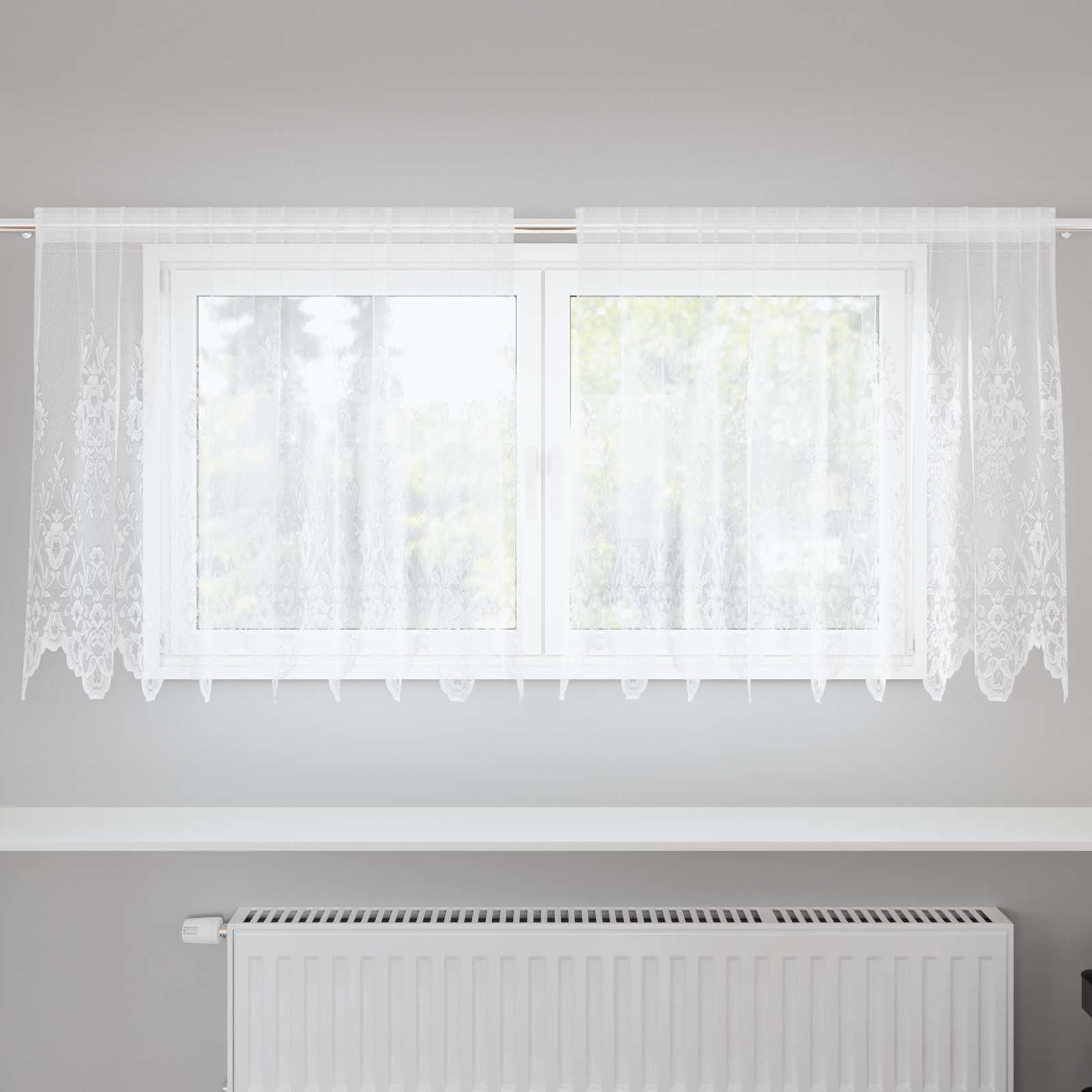 vidaXL Spitzenvorhang mit Vorhängen Floral Weiß 80 x 200 cm Polyester