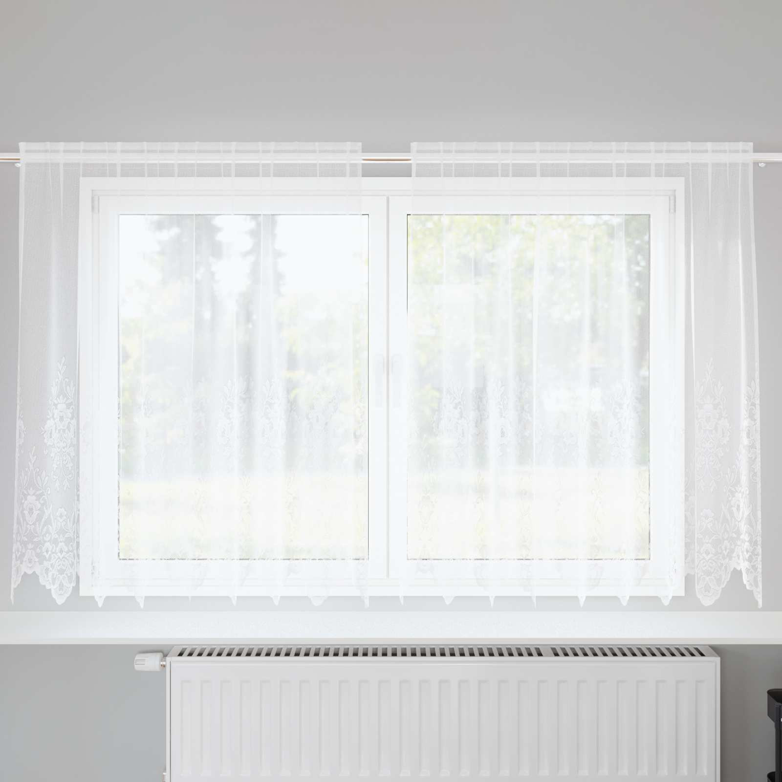 vidaXL Spitzenvorhang mit Vorhängen Floral Weiß 180 x 200 cm Polyester