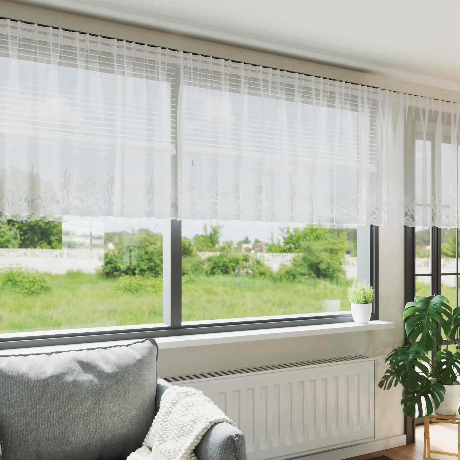 vidaXL Spitzenvorhang mit Vorhängen Weiß 900 x 100 cm Polyester