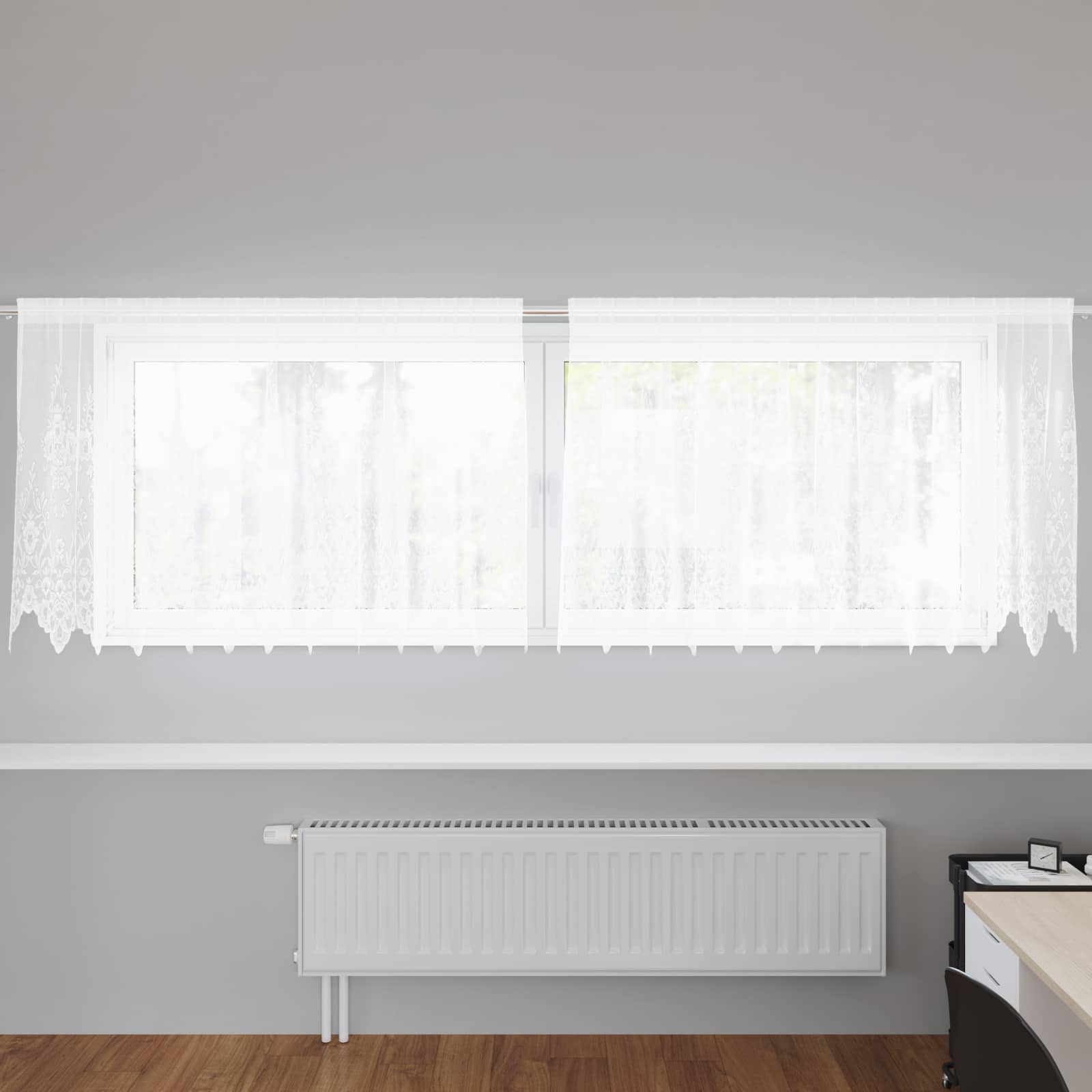 vidaXL Spitzenvorhang mit Vorhängen Floral Weiß 80 x 300 cm Polyester