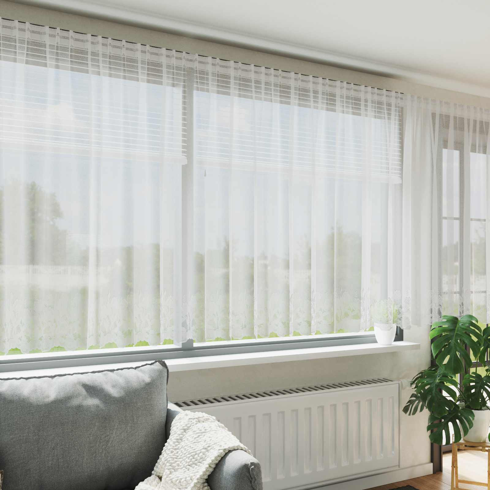 vidaXL Spitzenvorhang mit Vorhängen Floral Weiß 180 x 900 cm Polyester