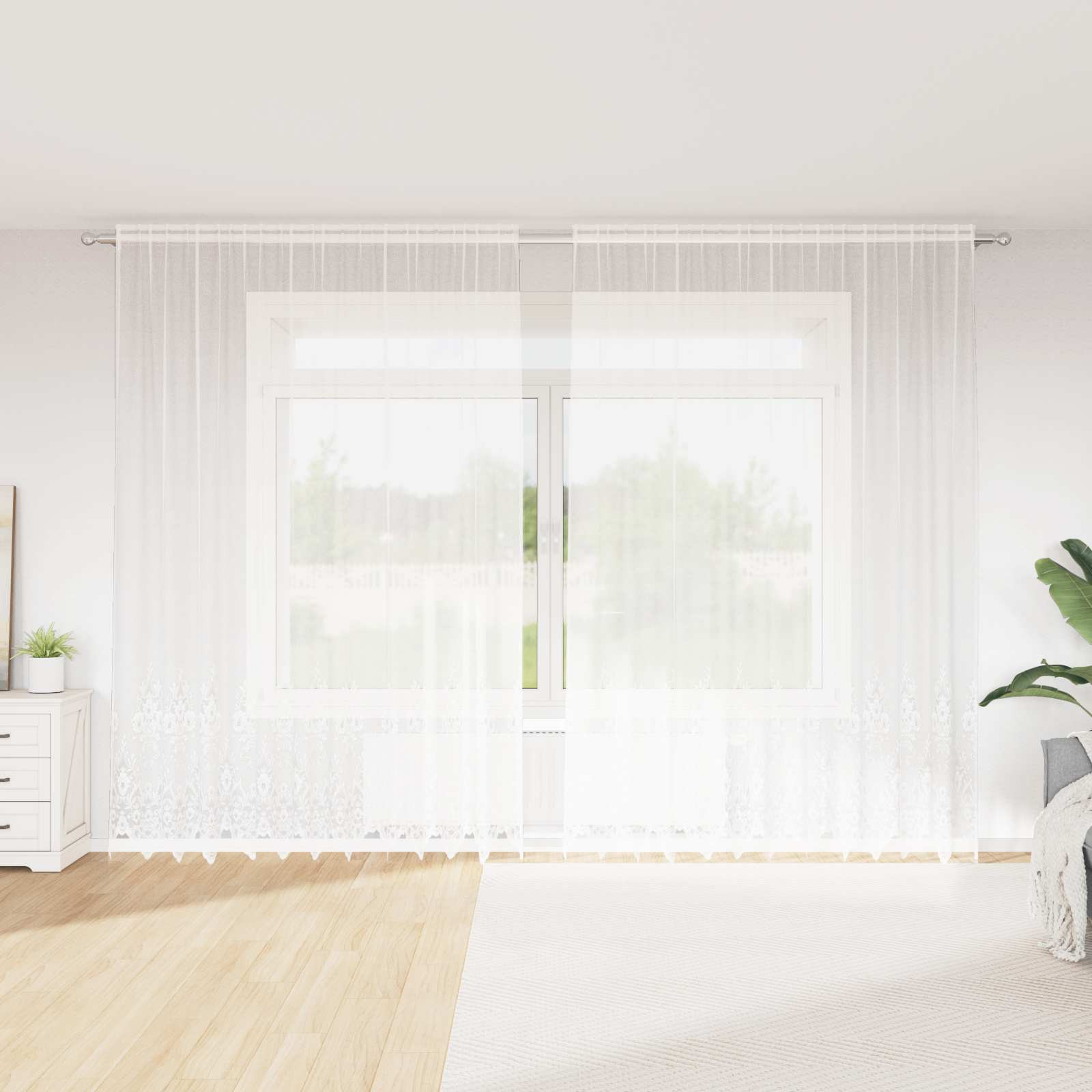 vidaXL Spitzenvorhang mit Vorhängen Floral Weiß 280 x 300 cm Polyester