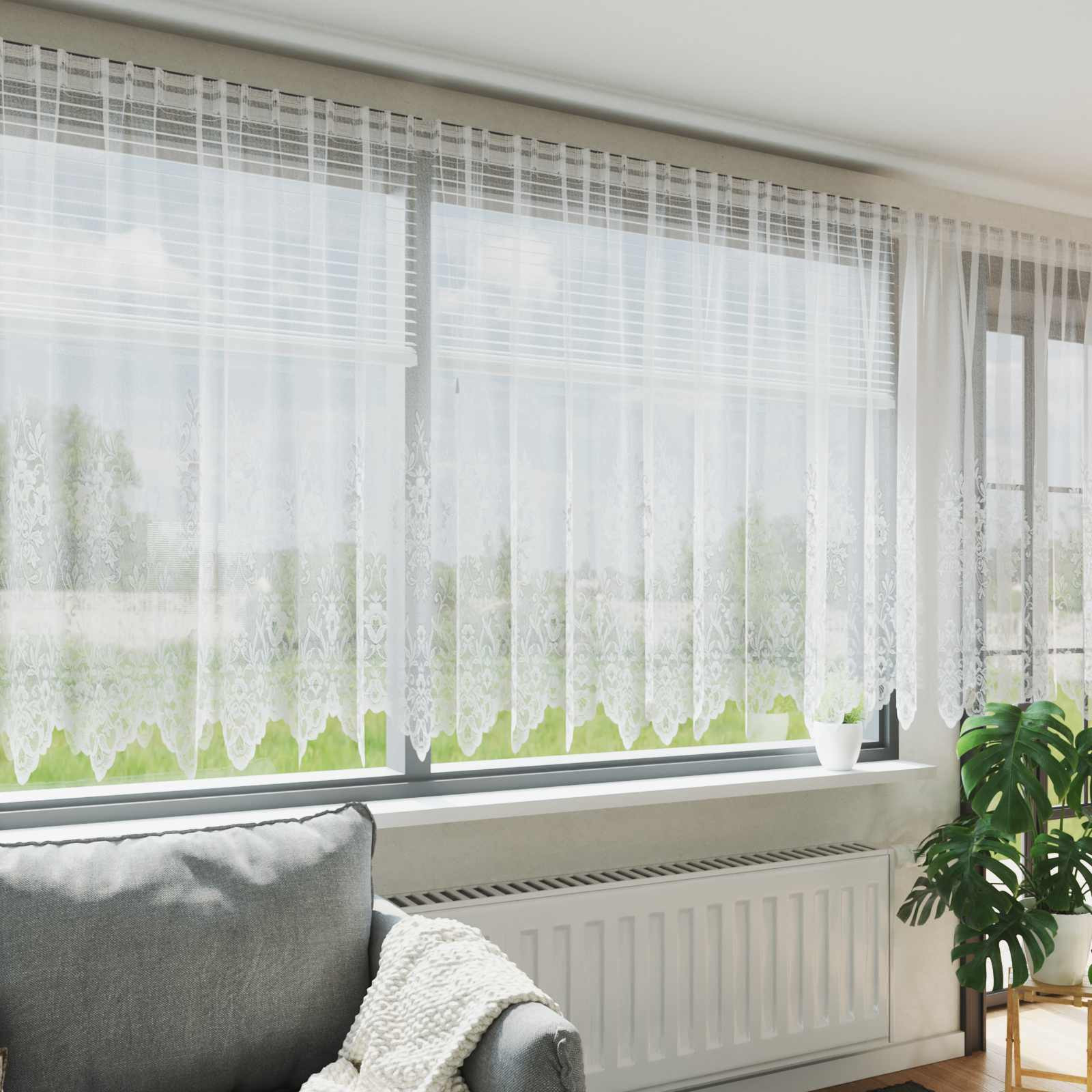 vidaXL Spitzenvorhang mit Vorhängen Floral Weiß 220 x 500 cm Polyester