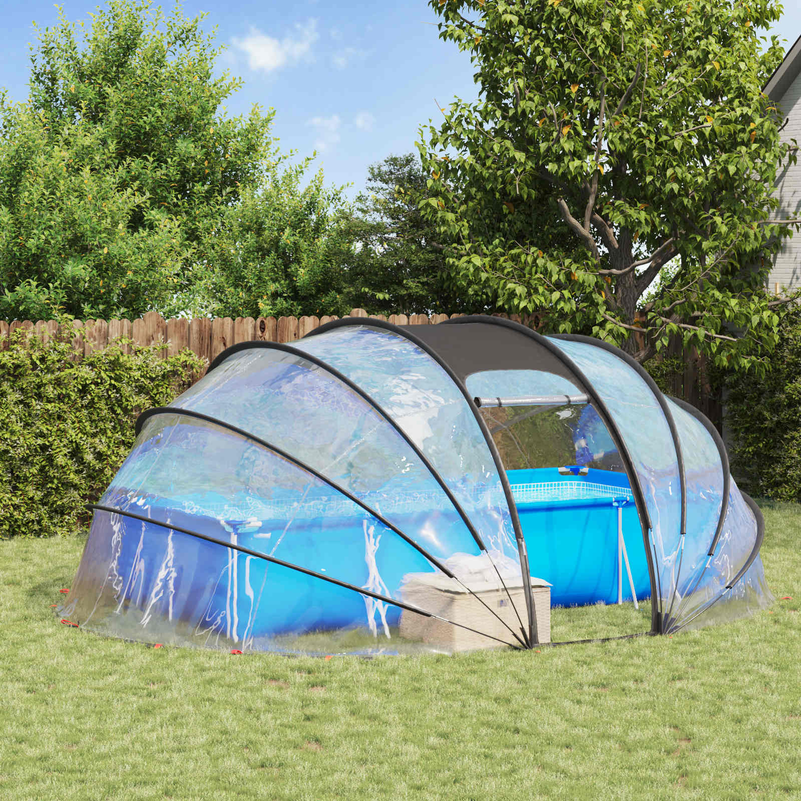 vidaXL Poolzelt Kuppel Transparent 538 x 440 x 204 cm PVC